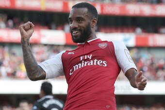 LONDON, ENGLAND - JULY 30: Alexandre Lacazette of Arsenal celebrates scoring a goal during the Emirates Cup match between Arsenal and Sevilla at The Emirates Stadium on July 30, 2017 in London, United Kingdom. (Photo by Mitchell Gunn/Getty Images)