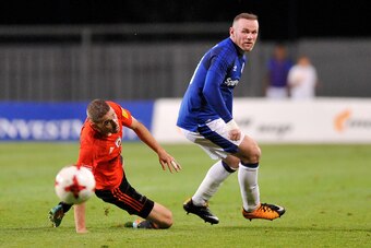 RUZOMBEROK, SLOVAKIA - AUGUST 03: Wayne Rooney of Everton in action during the UEFA Europa League Qualifier between MFK Ruzomberok and Everton on August 3, 2017 in Ruzomberok, Slovakia. (Photo by Press Focus/MB Media/Getty Images)