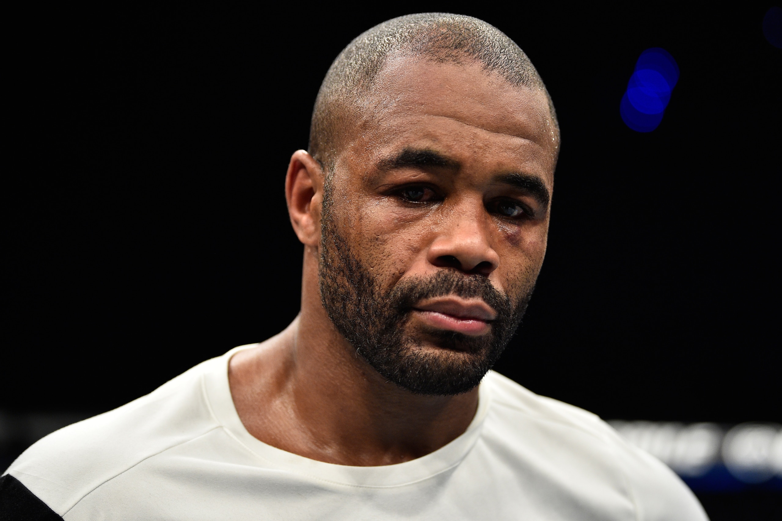 MEXICO CITY, MEXICO - AUGUST 05:  Rashad Evans reacts to his loss to Sam Alvey in their middleweight bout during the UFC Fight Night event at Arena Ciudad de Mexico on August 5, 2017 in Mexico City, Mexico. (Photo by Jeff Bottari/Zuffa LLC/Zuffa LLC via G