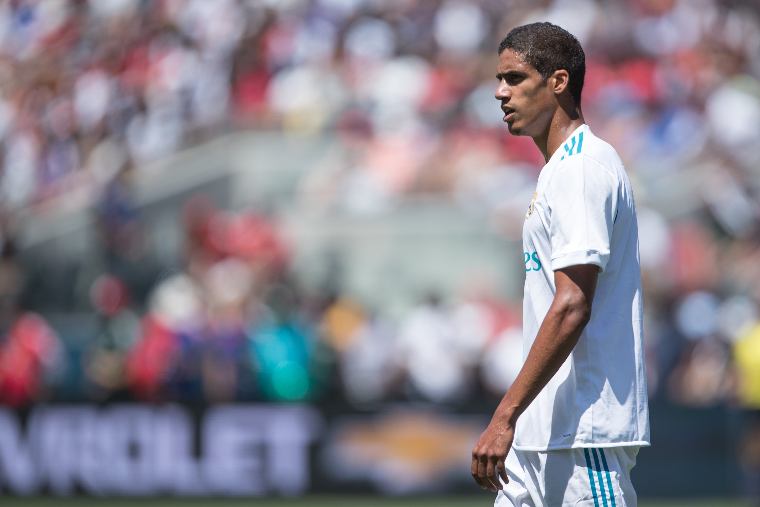 SANTA CLARA, CA - JULY 23: Raphael Varane of Real Madrid during the International Champions Cup 2017 match between Real Madrid v Manchester United at Levi'a Stadium on July 23, 2017 in Santa Clara, California. (Photo by Robbie Jay Barratt - AMA/Getty Imag