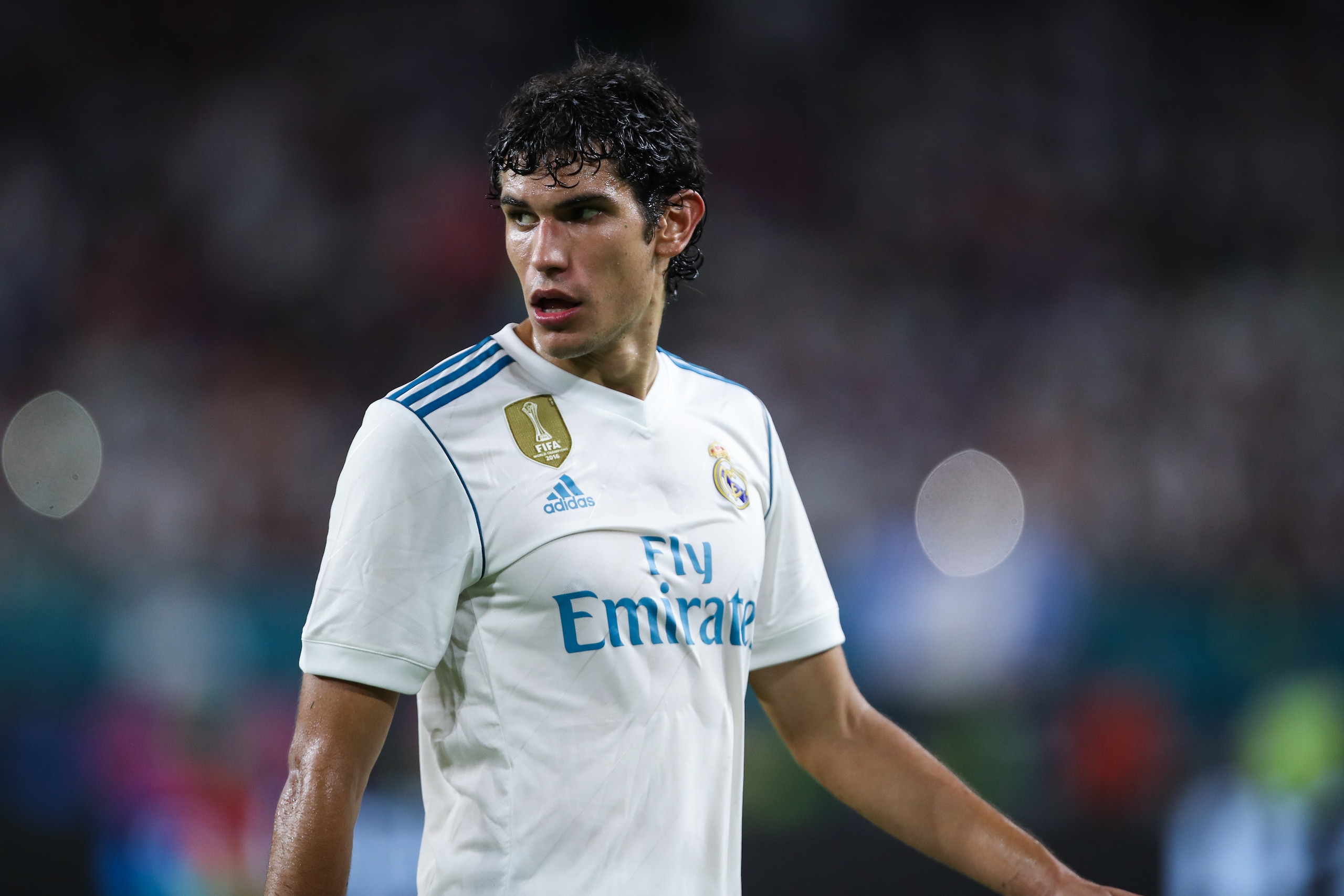 MIAMI GARDENS, FL - JULY 29: Jesus Vallejo of Real Madrid during the International Champions Cup 2017 match between Real Madrid and FC Barcelona at Hard Rock Stadium on July 29, 2017 in Miami Gardens, Florida. (Photo by Robbie Jay Barratt - AMA/Getty Imag