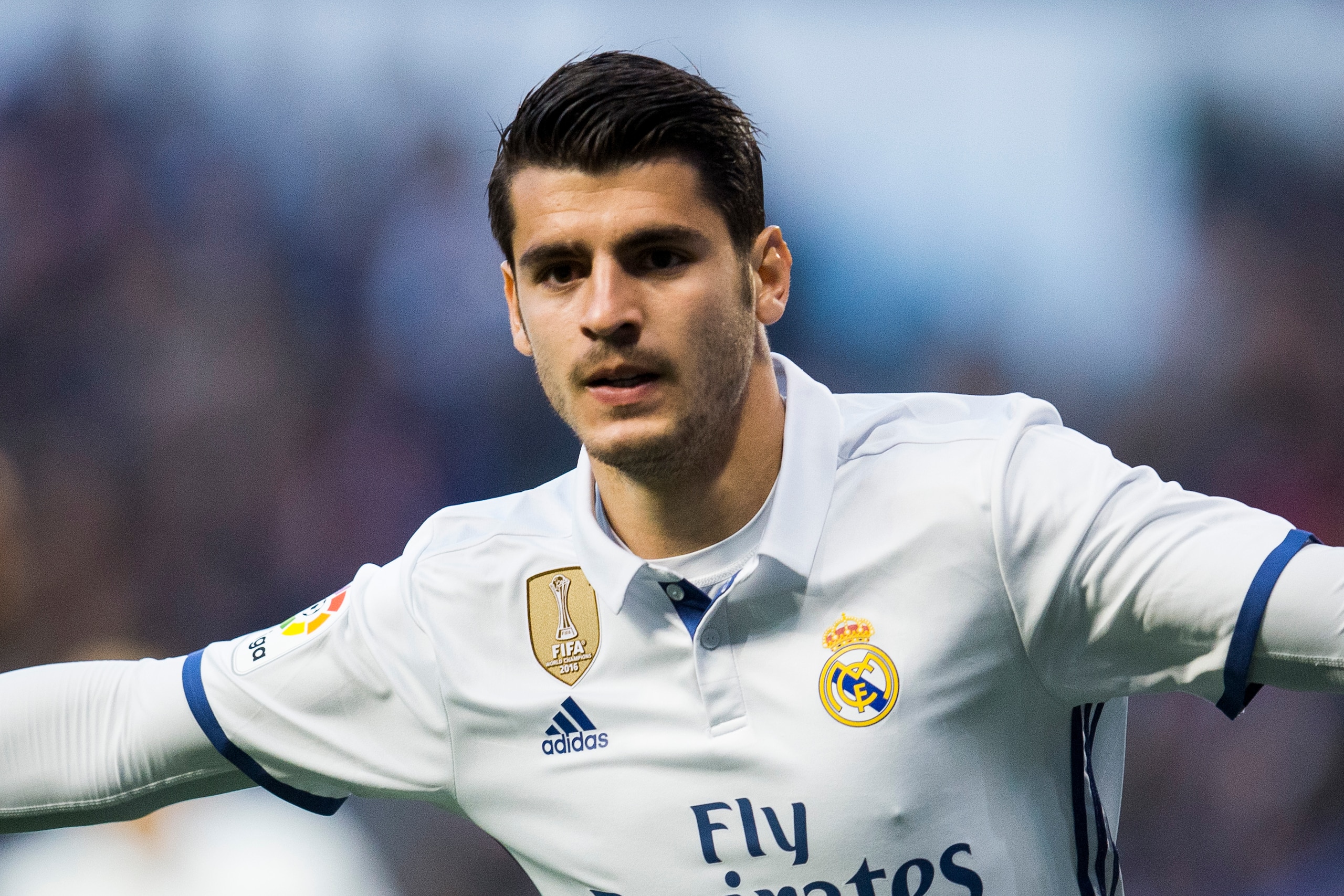 LA CORUNA, SPAIN - APRIL 26:  Alvaro Morata of Real Madrid celebrates after scoring goal during the La Liga match between RC Deportivo La Coruna and Real Madrid at Riazor Stadium on April 26, 2017 in La Coruna, Spain.  (Photo by Juan Manuel Serrano Arce/G