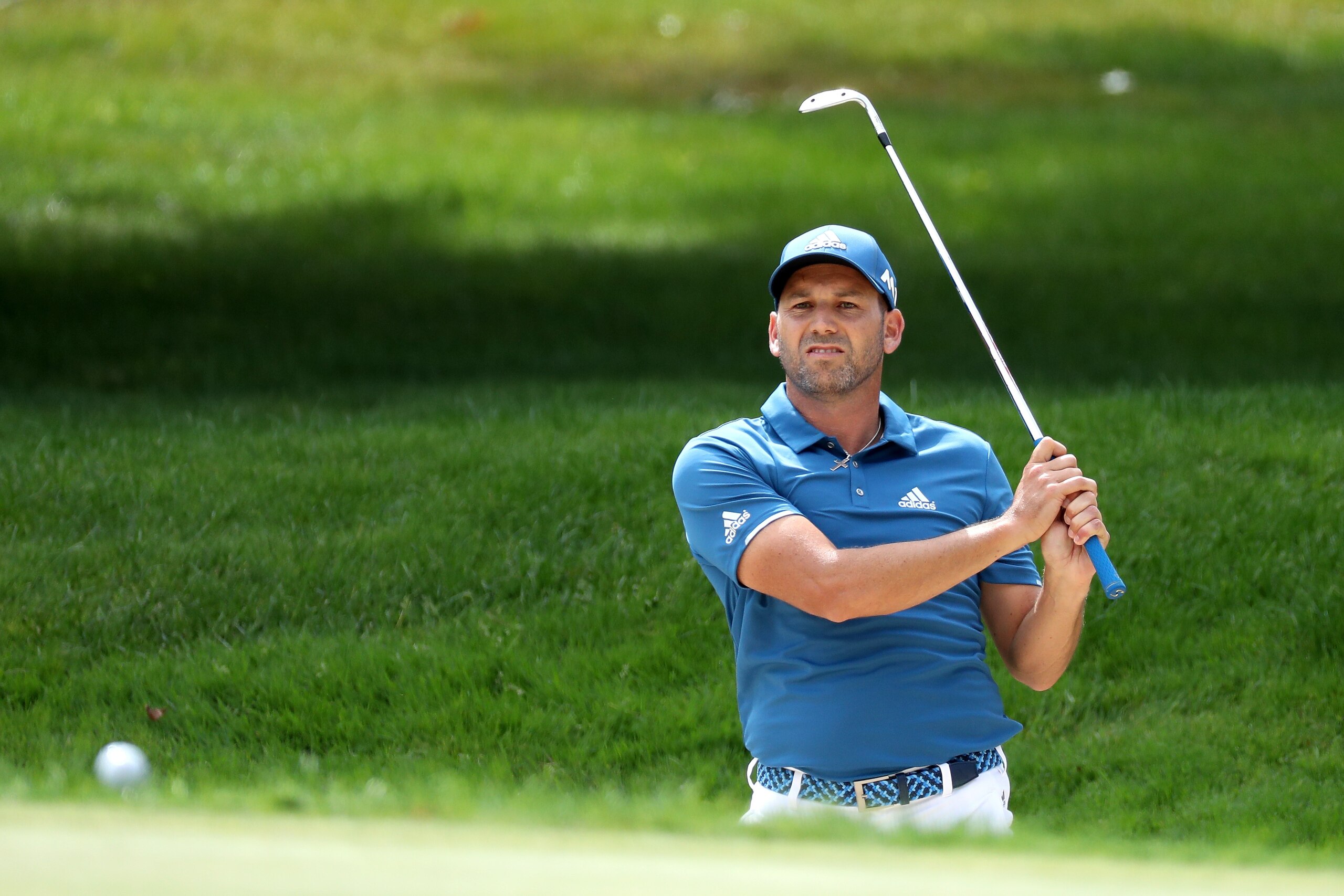 AKRON, OH - AUGUST 06:  Sergio Garcia of Spain hits out of a bunker on the sixth hole during the final round of the World Golf Championships - Bridgestone Invitational at Firestone Country Club South Course on August 6, 2017 in Akron, Ohio.  (Photo by Mik