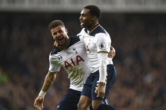LONDON, ENGLAND - DECEMBER 18:  Danny Rose of Tottenham Hotspur celebrates scoring their second goal with Kyle Walker of Tottenham Hotspur during the Barclays Premier League match between Tottenham Hotspur and Burnley at White Hart Lane on December 18, 20