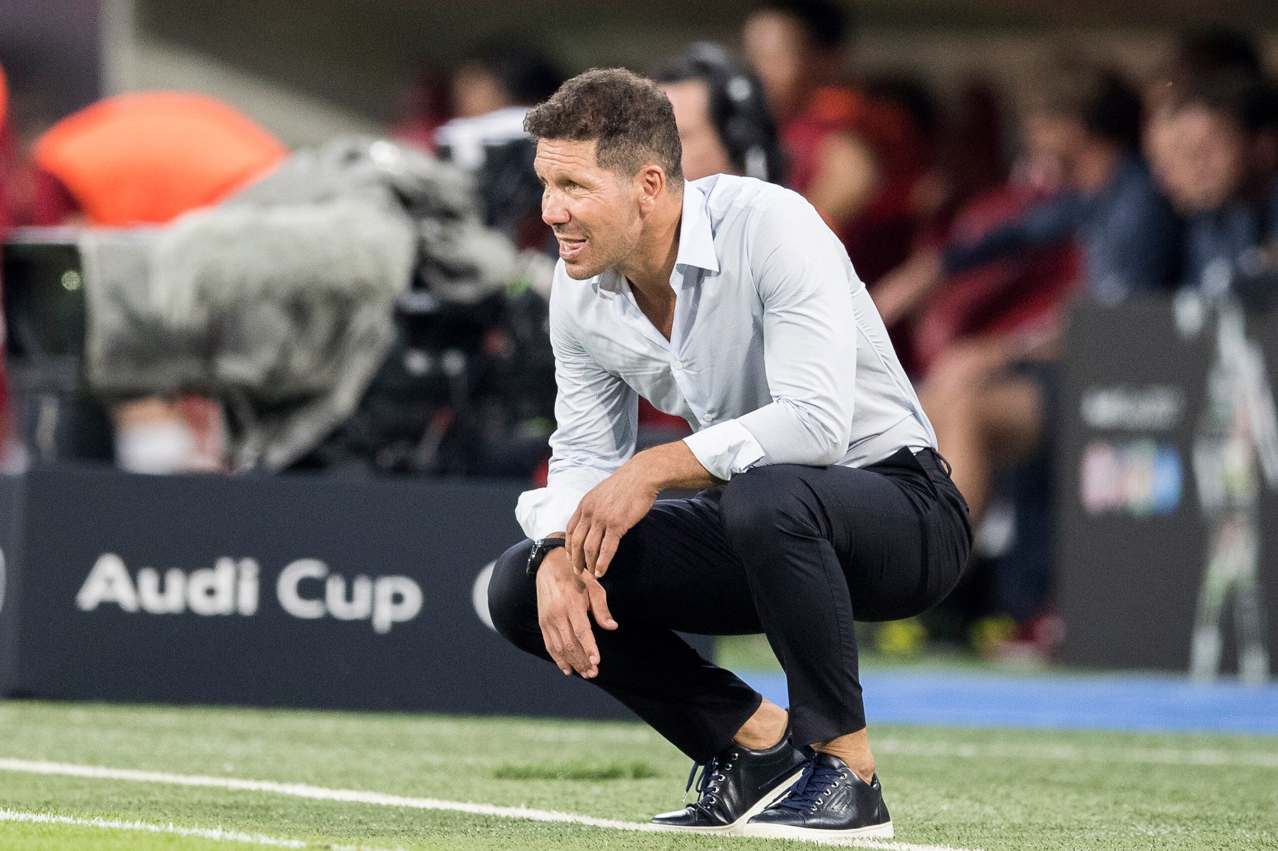MUNICH, GERMANY - AUGUST 02:  Head coach Diego Simeone of Atletico Madrid reacts during the Audi Cup 2017 match between Liverpool FC and Atletico Madrid at Allianz Arena on August 2, 2017 in Munich, Germany.  (Photo by Boris Streubel/Getty Images)