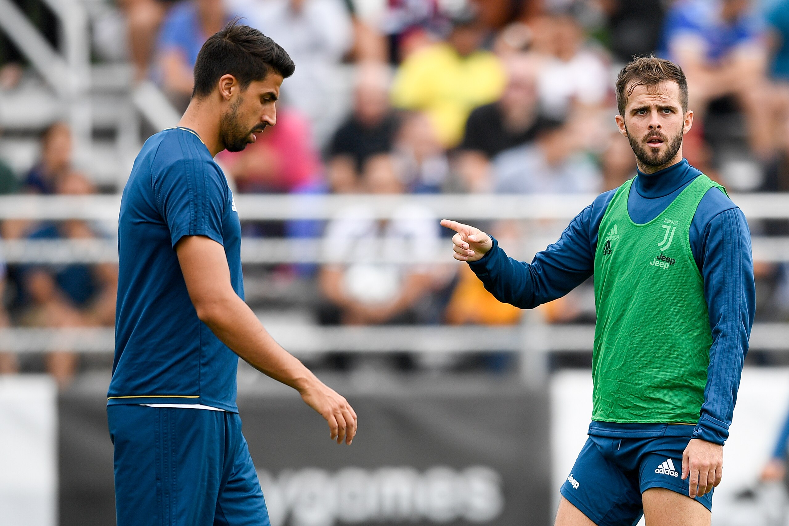 BOSTON, MA - JULY 29:  Sami Khedira and Miralem Pjanic of Juventus during the morning training session for Summer Tour 2017 by Jeep on July 29, 2017 in Boston, Massachusetts. (Photo by Daniele Badolato - Juventus FC/Getty Images)