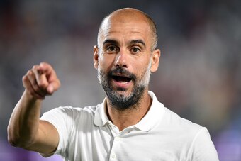 LOS ANGELES, CA - JULY 26: Coach and manager Pep Guardiola of Manchester City during the International Champions Cup 2017 match between Manchester City and Real Madrid at Los Angeles Coliseum July 26, 2017, in Los Angeles, California. (Photo by Kevork Dja