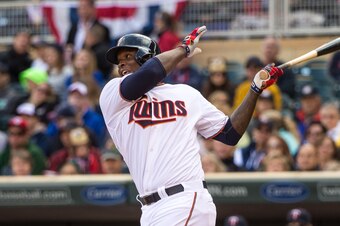 MINNEAPOLIS, MN - OCTOBER 04: Miguel Sano #22 of the Minnesota Twins bats against the Kansas City Royals on October 4, 2015 at Target Field in Minneapolis, Minnesota. The Royals defeated the Twins 6-1. (Photo by Brace Hemmelgarn/Minnesota Twins/Getty Imag