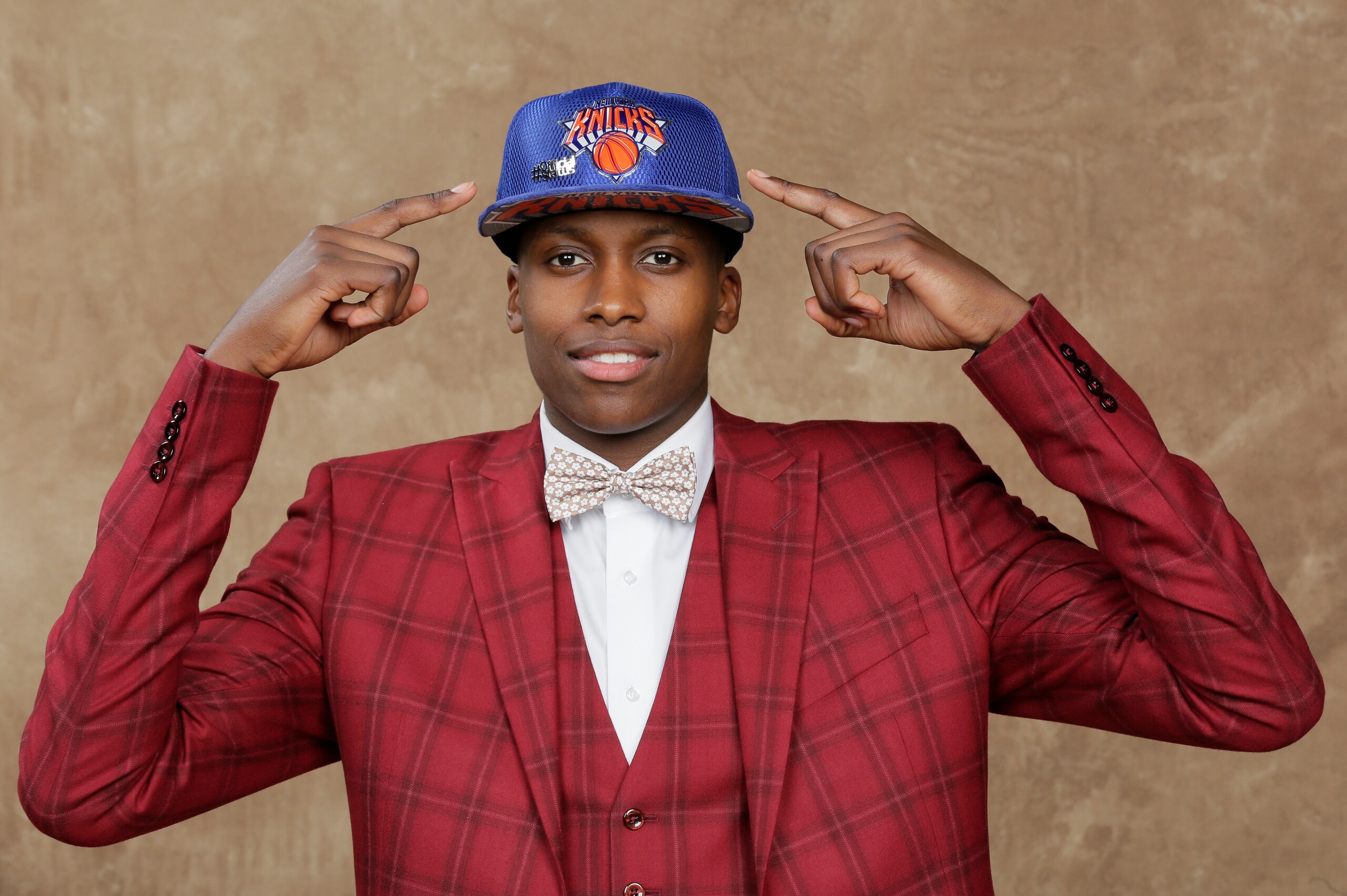 BROOKLYN, NY - JUNE 22:  Frank Ntilikina poses for a portrait after being drafted number eight overall to the New York Knicks during the 2017 NBA Draft on June 22, 2017 at Barclays Center in Brooklyn, New York. NOTE TO USER: User expressly acknowledges an