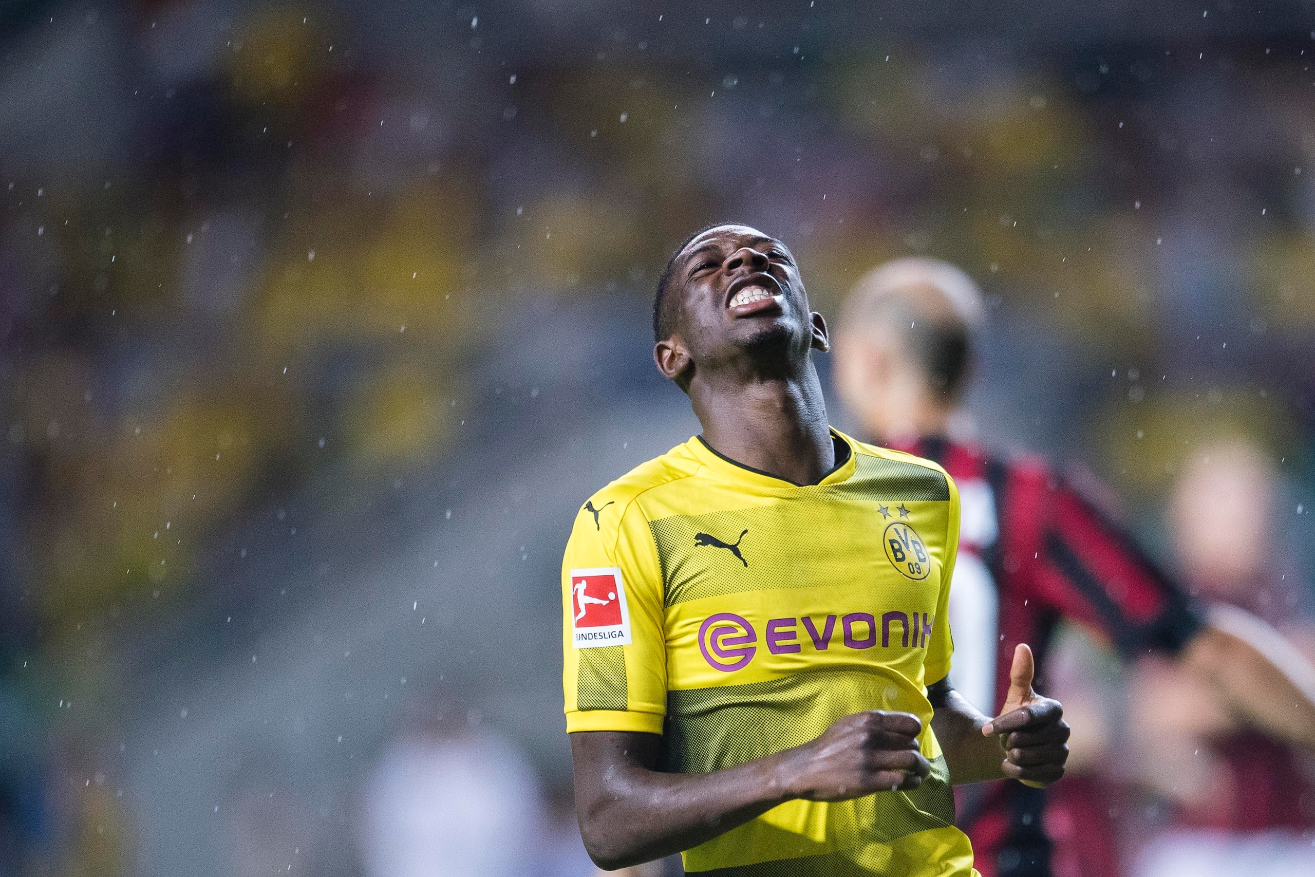 GUANGZHOU, CHINA - JULY 18: Borussia Dortmund Midfielder Ousmane Dembele reacts during the International Champions Cup 2017 match between AC Milan vs Borussia Dortmund at University Town Sports Centre Stadium on July 18, 2017 in Guangzhou, China. (Photo b