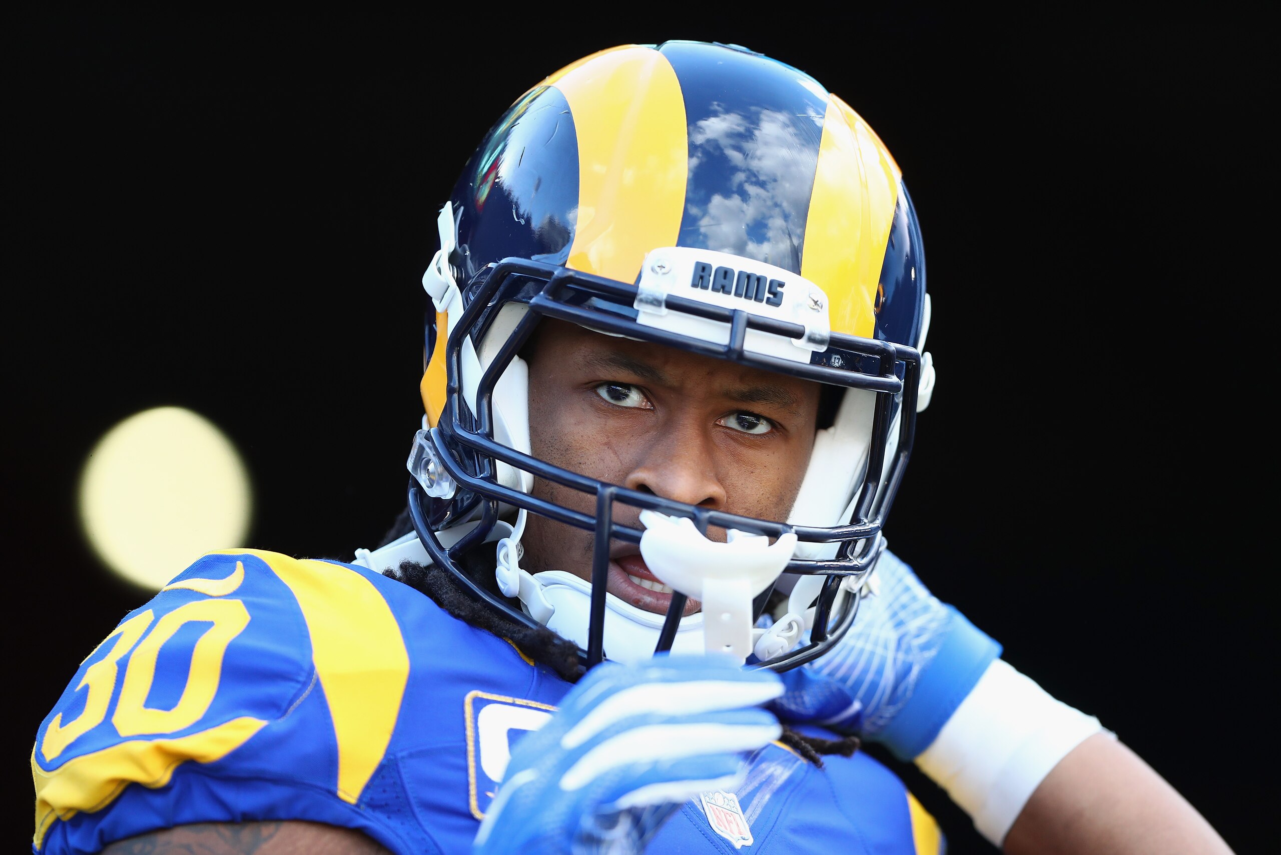 LOS ANGELES, CA - DECEMBER 24:  Todd Gurley #30 of the Los Angeles Rams looks on before the game against the San Francisco 49ers at Los Angeles Memorial Coliseum on December 24, 2016 in Los Angeles, California.  (Photo by Tim Bradbury/Getty Images)