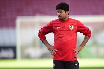 Atletico Madrid's Brazilian-born forward Diego da Silva Costa takes part in a training session of Atletico Madrid on the eve of the UEFA Champions League final between Atletico Madrid and Real Madrid on May 23, 2014 at the Luz stadium in Lisbon.         
