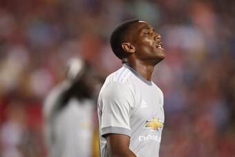 LANDOVER, MD - JULY 26: Anthony Martial of Manchester United reacts during the International Champions Cup 2017 match between FC Barcelona and Manchester United at FedExField on July 26, 2017 in Landover, Maryland. (Photo by Robbie Jay Barratt - AMA/Getty