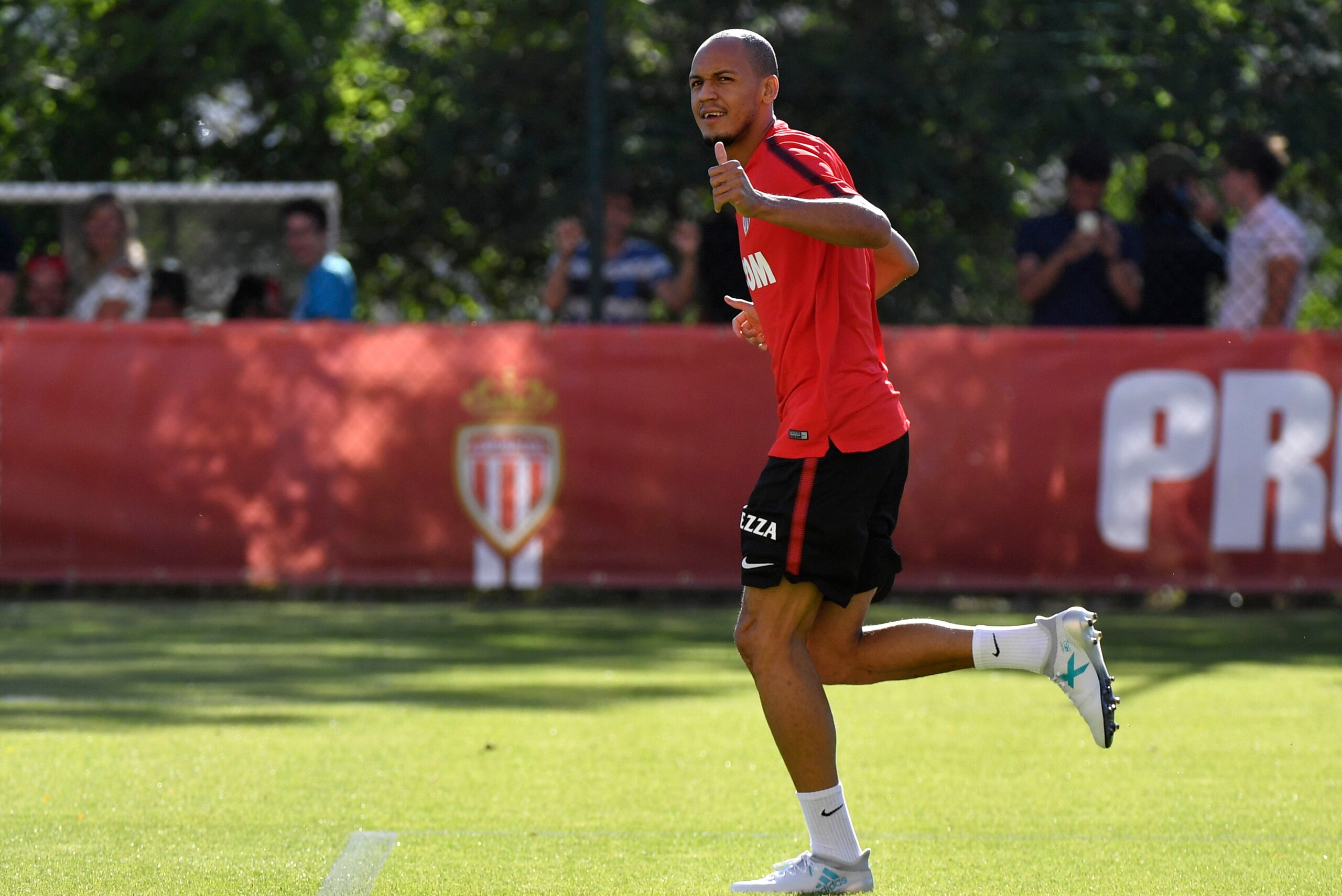 Monaco's Brazilian defender Fabinho gestures during a training session on June 30, 2017 in Monaco.  / AFP PHOTO / Yann COATSALIOU        (Photo credit should read YANN COATSALIOU/AFP/Getty Images)