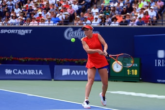 TORONTO, ON - AUGUST 13:  Elina Svitolina of Ukraine plays a shot against Caroline Wozniacki of Denmark during the final match on Day 9 of the Rogers Cup at Aviva Centre on August 13, 2017 in Toronto, Canada.  (Photo by Vaughn Ridley/Getty Images)