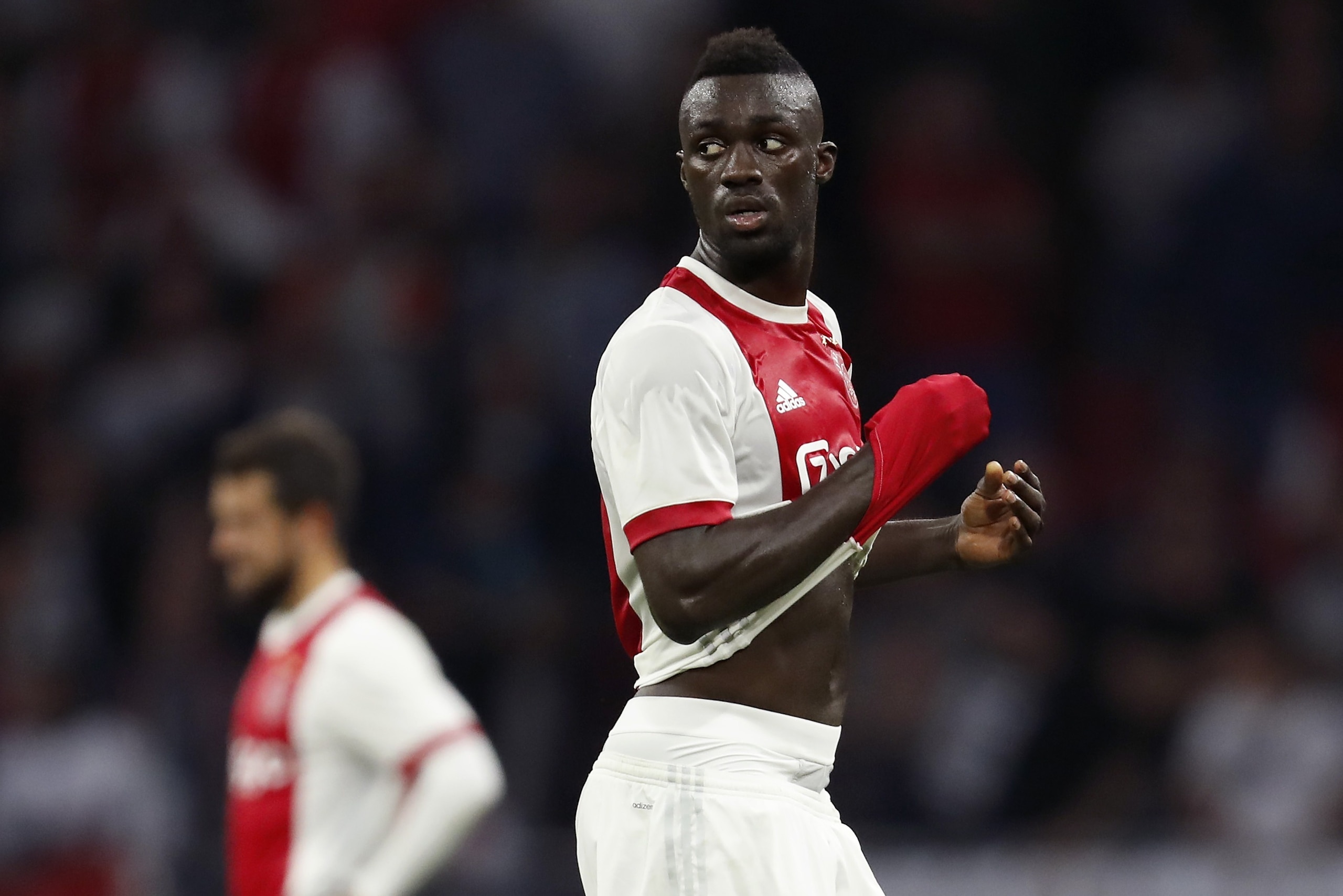 (L-R) Amin Younes of Ajax, Davinson Sanchez of Ajax during the UEFA Champions League third round qualifying first leg match between Ajax Amsterdam and OGC Nice at the Amsterdam Arena on August 02, 2017 in Amsterdam, The Netherlands(Photo by VI Images via (L-R) Amin Younes of Ajax, Davinson Sanchez of Ajax during the UEFA Champions League third round qualifying first leg match between Ajax Amsterdam and OGC Nice at the Amsterdam Arena on August 02, 2017 in Amsterdam, The Netherlands(Photo by VI Images via