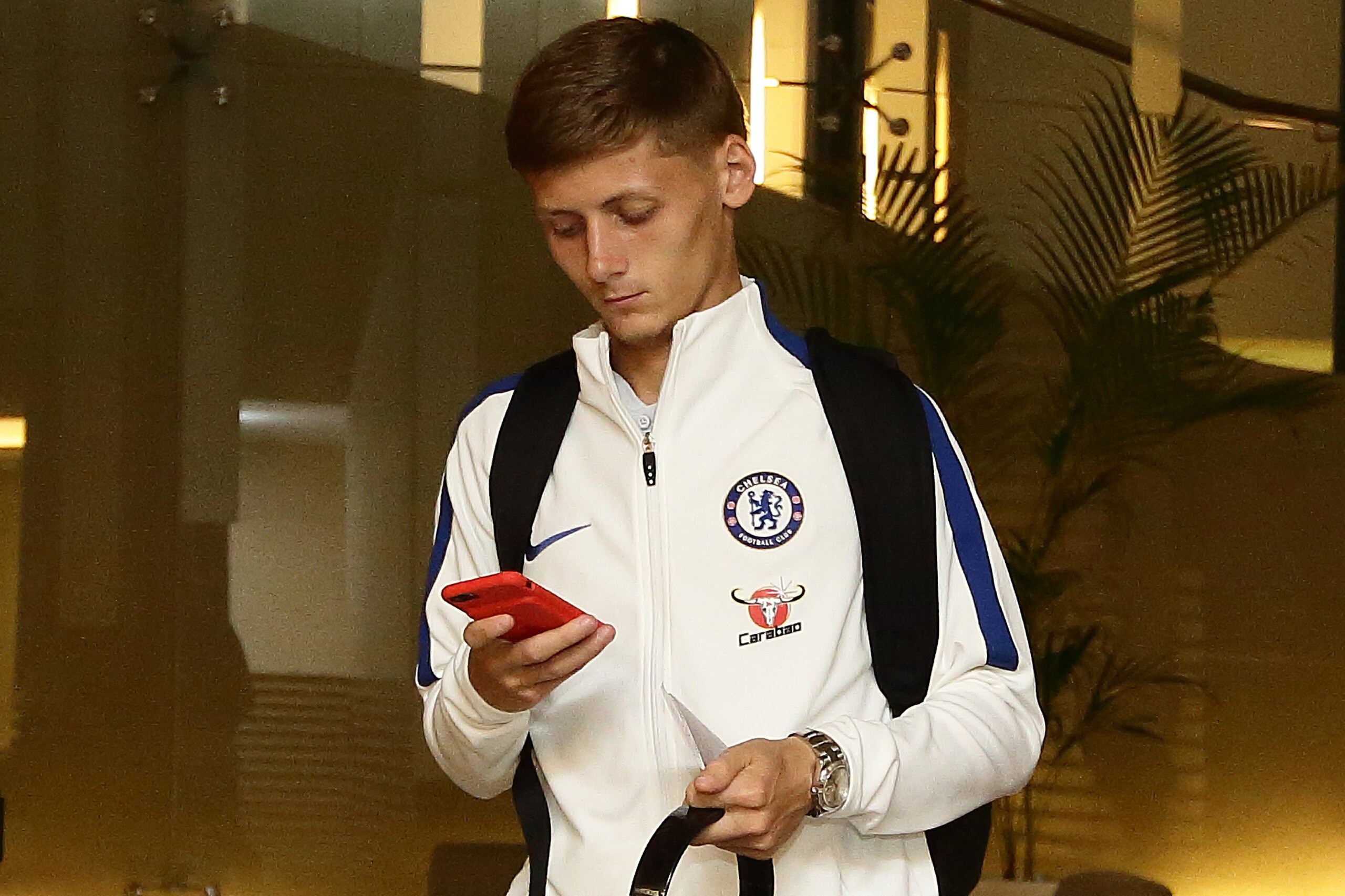 SINGAPORE - JULY 23:  Kyle Scott of Chelsea FC arrives at Jet Quay Private Terminal ahead of the International Champions Cup on July 23, 2017 in Singapore.  (Photo by Suhaimi Abdullah/Getty Images  for ICC)