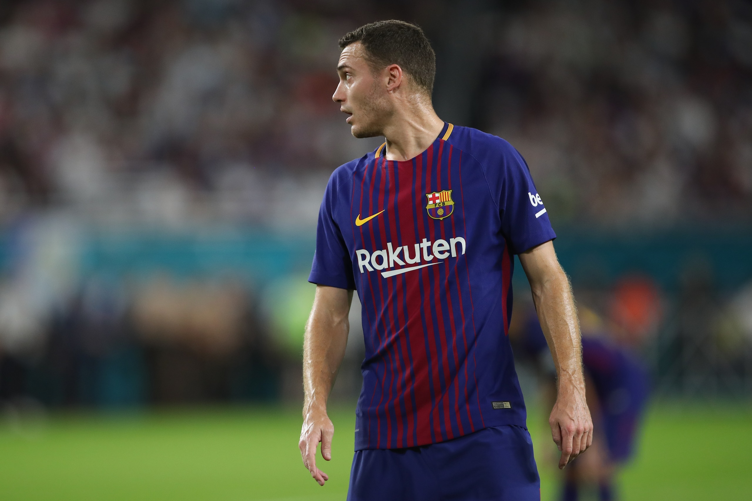MIAMI GARDENS, FL - JULY 29: Thomas Vermaelen of FC Barcelona during the International Champions Cup 2017 match between Real Madrid and FC Barcelona at Hard Rock Stadium on July 29, 2017 in Miami Gardens, Florida. (Photo by Robbie Jay Barratt - AMA/Getty 