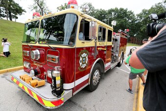 Harrison drives a fire truck. He just does.