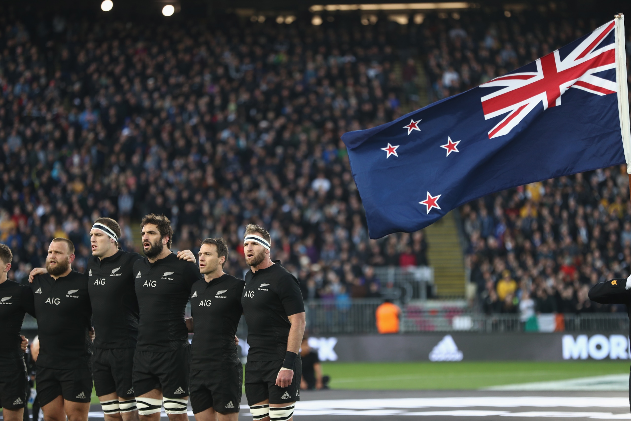 AUCKLAND, NEW ZEALAND - OCTOBER 22: The All Blacks sing the anthem during the Bledisloe Cup Rugby Championship match between the New Zealand All Blacks and the Australia Wallabies at Eden Park on October 22, 2016 in Auckland, New Zealand. (Photo by Phil AUCKLAND, NEW ZEALAND - OCTOBER 22: The All Blacks sing the anthem during the Bledisloe Cup Rugby Championship match between the New Zealand All Blacks and the Australia Wallabies at Eden Park on October 22, 2016 in Auckland, New Zealand. (Photo by Phil