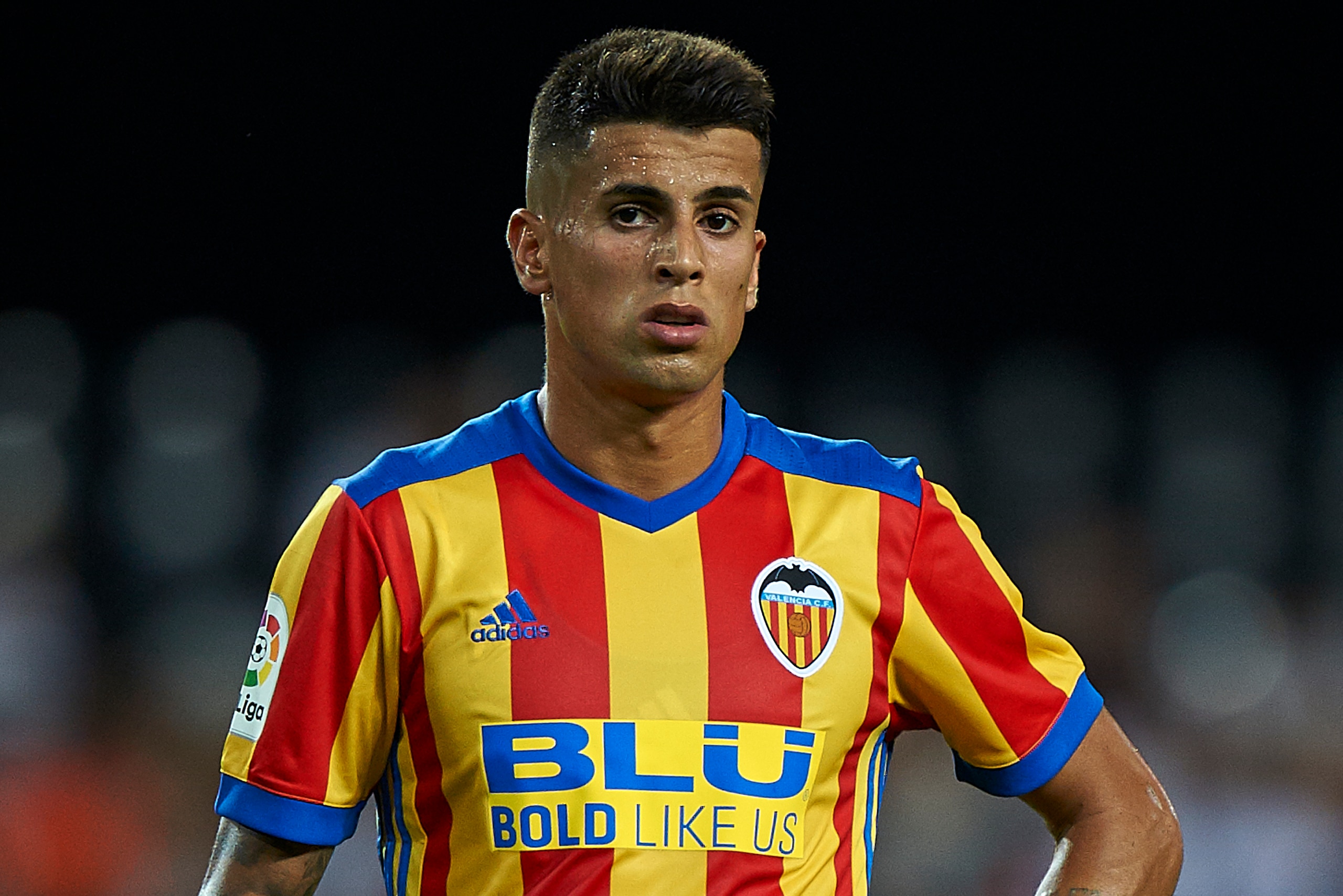 VALENCIA, SPAIN - AUGUST 11:  Joao Cancelo of Valencia looks on during the pre-season friendly match between Valencia CF and Atalanta BC at Estadio Mestalla on August 11, 2017 in Valencia, Spain.  (Photo by fotopress/Getty Images)