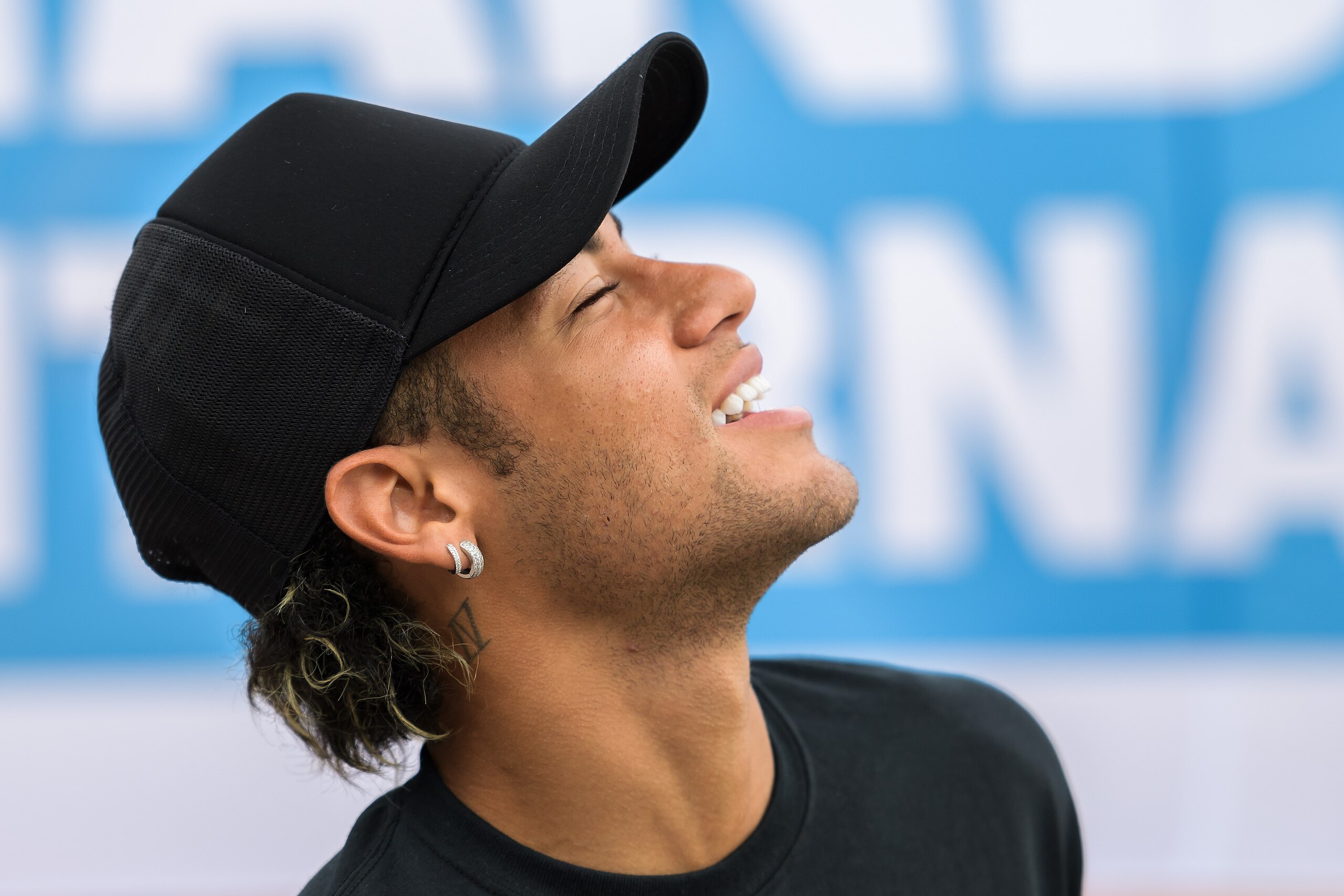 Brazilian superstar and world's most expensive footballer Neymar reacts during an event organized by NGO Handicap International on August 15, 2017 at the Place des Nations in Geneva.
Neymar has been appointed as new goodwill ambassador for Handicap Intern