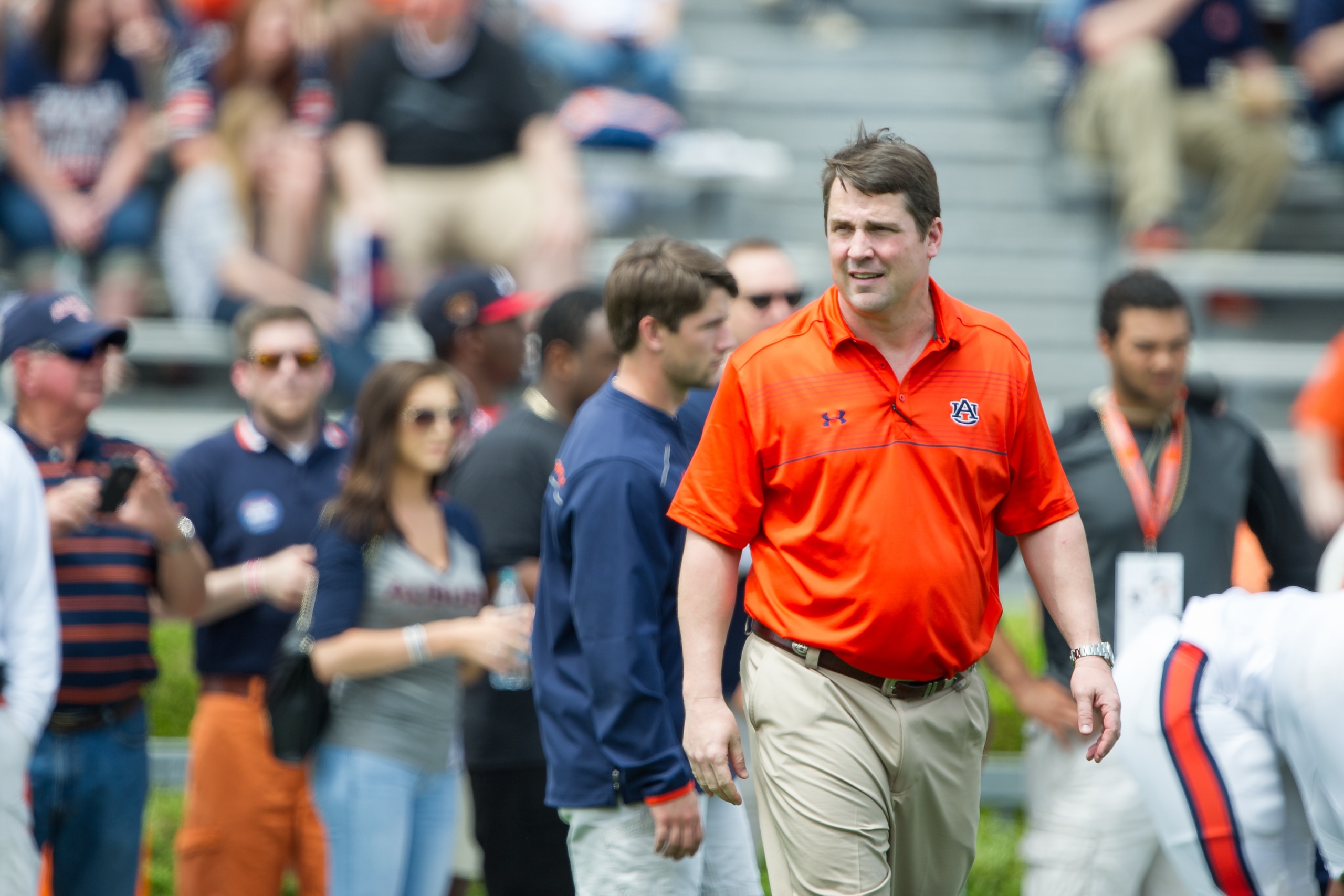 AUBURN, AL - APRIL 18: Defensive coordinator and former Florida Gators head coach Will Muschamp of Auburn Tigers prior to Auburn's A-Day game on April 18, 2015 at Jordan-Hare Stadium in Auburn, Alabama. (Photo by Michael Chang/Getty Images)