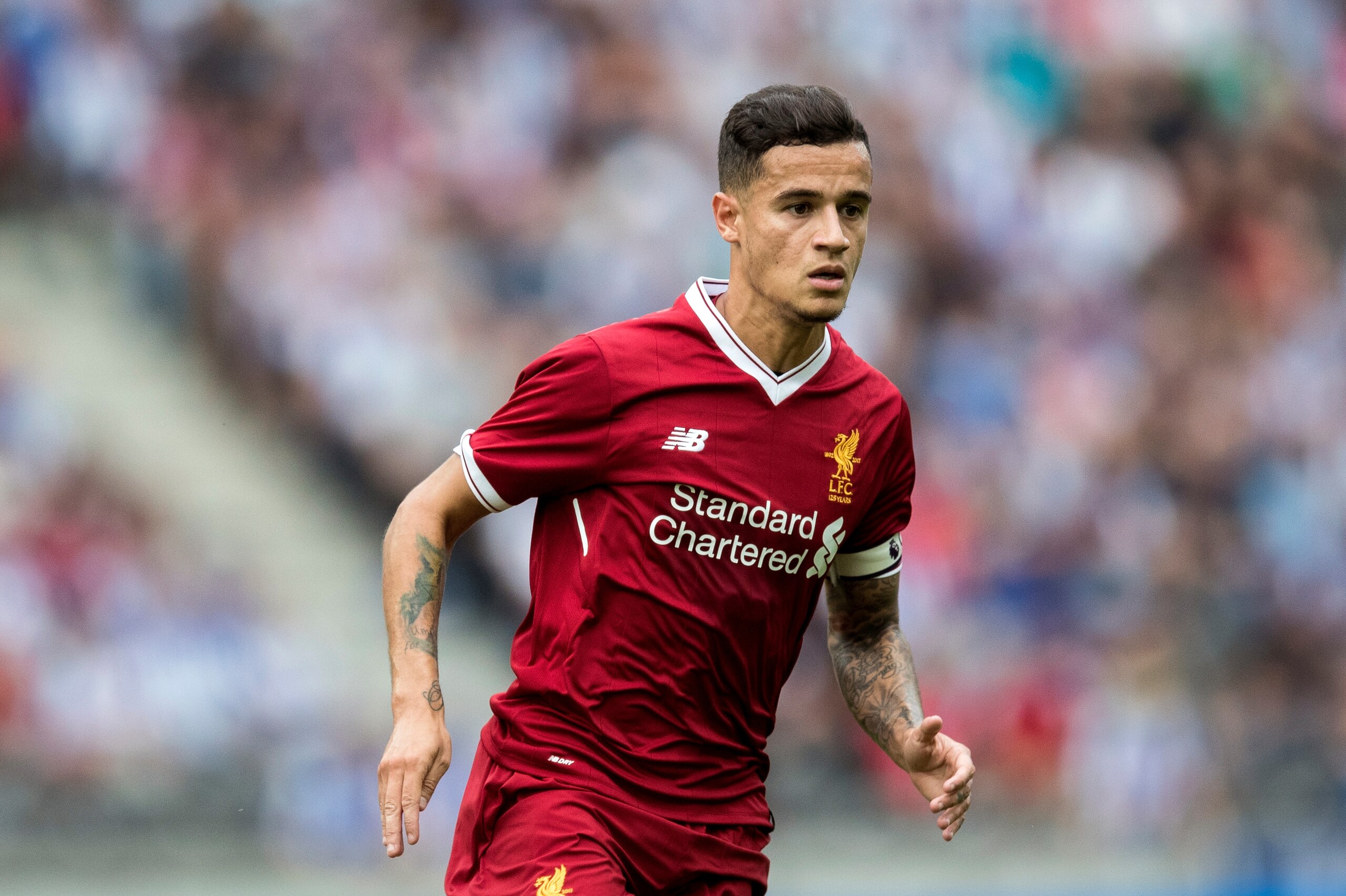 BERLIN, GERMANY - JULY 29:  Philippe Coutinho of Liverpool FC looks on during the Preseason Friendly match between Hertha BSC and FC Liverpool at Olympiastadion on July 29, 2017 in Berlin, Germany.  (Photo by Boris Streubel/Getty Images)