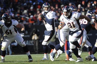 CHICAGO, IL- NOVEMBER 22: Brock Osweiler #17 of the Denver Broncos plays against the Chicago Bears on November 22, 2015 at Soldier Field in Chicago, Illinois.  (Photo by David Banks/Getty Images)