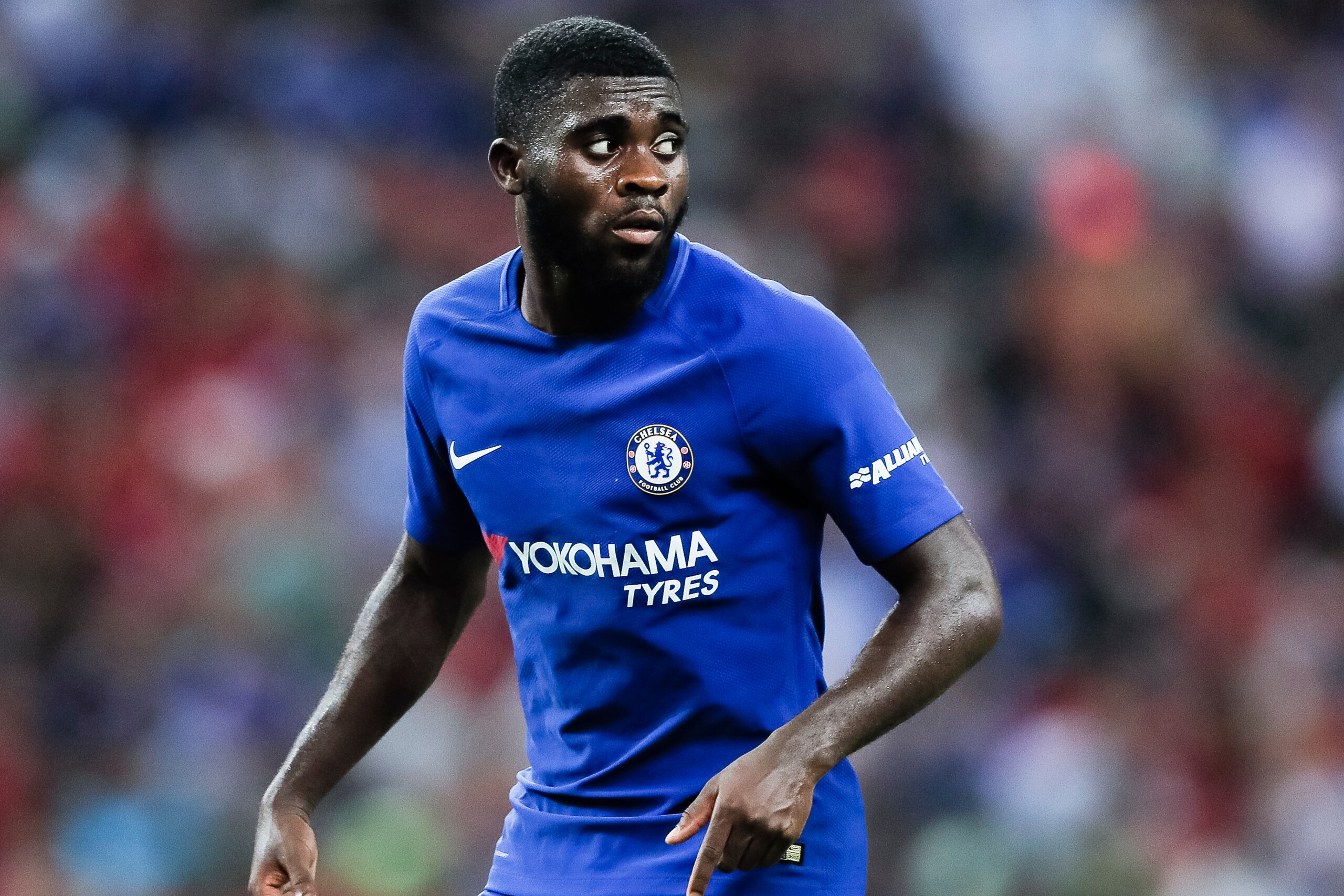 SINGAPORE, SINGAPORE - JULY 25: Chelsea Midfielder Jeremie Boga in action during the International Champions Cup match between Chelsea FC and FC Bayern Munich at National Stadium on July 25, 2017 in Singapore. (Photo by Power Sport Images/Getty Images)
