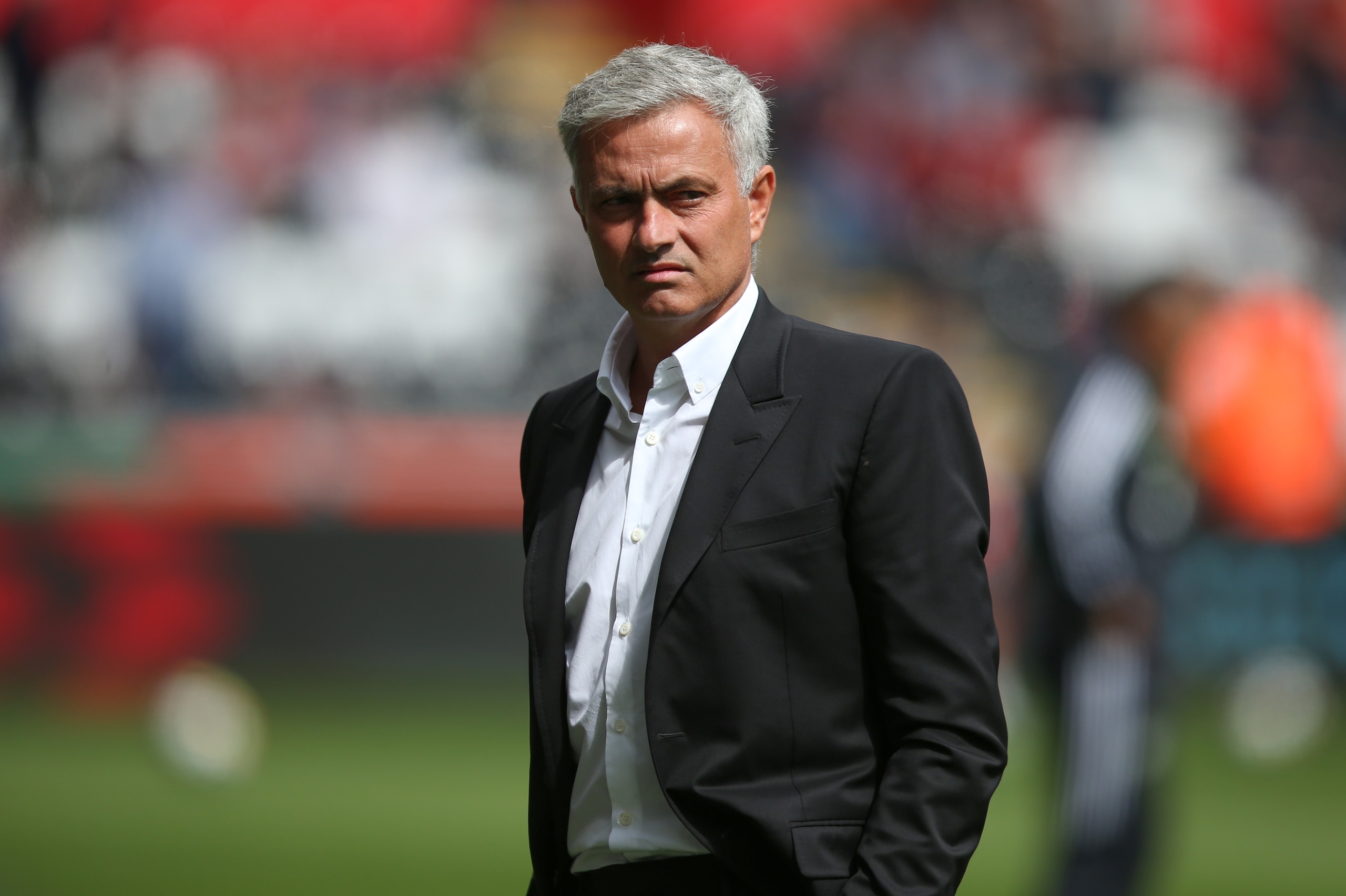 SWANSEA, WALES - AUGUST 19: Jose Mourinho the head coach / manager of Manchester United during the Premier League match between Swansea City and Manchester United at Liberty Stadium on August 19, 2017 in Swansea, Wales. (Photo by Catherine Ivill - AMA/Get