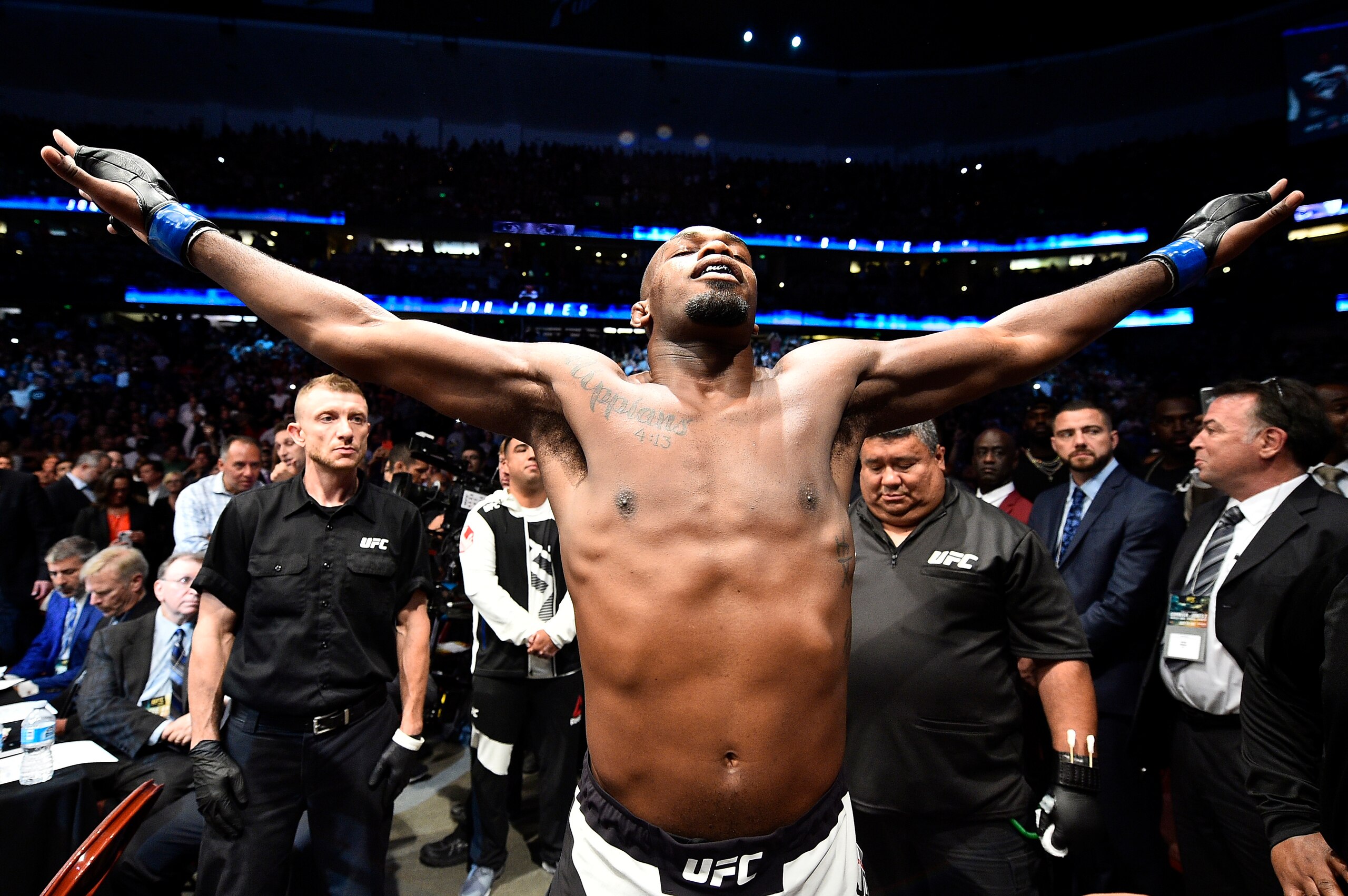 ANAHEIM, CA - JULY 29:  Jon Jones prepares to enter the Octagon prior to facing Daniel Cormier in their UFC light heavyweight championship bout during the UFC 214 event inside the Honda Center on July 29, 2017 in Anaheim, California. (Photo by Jeff Bottar