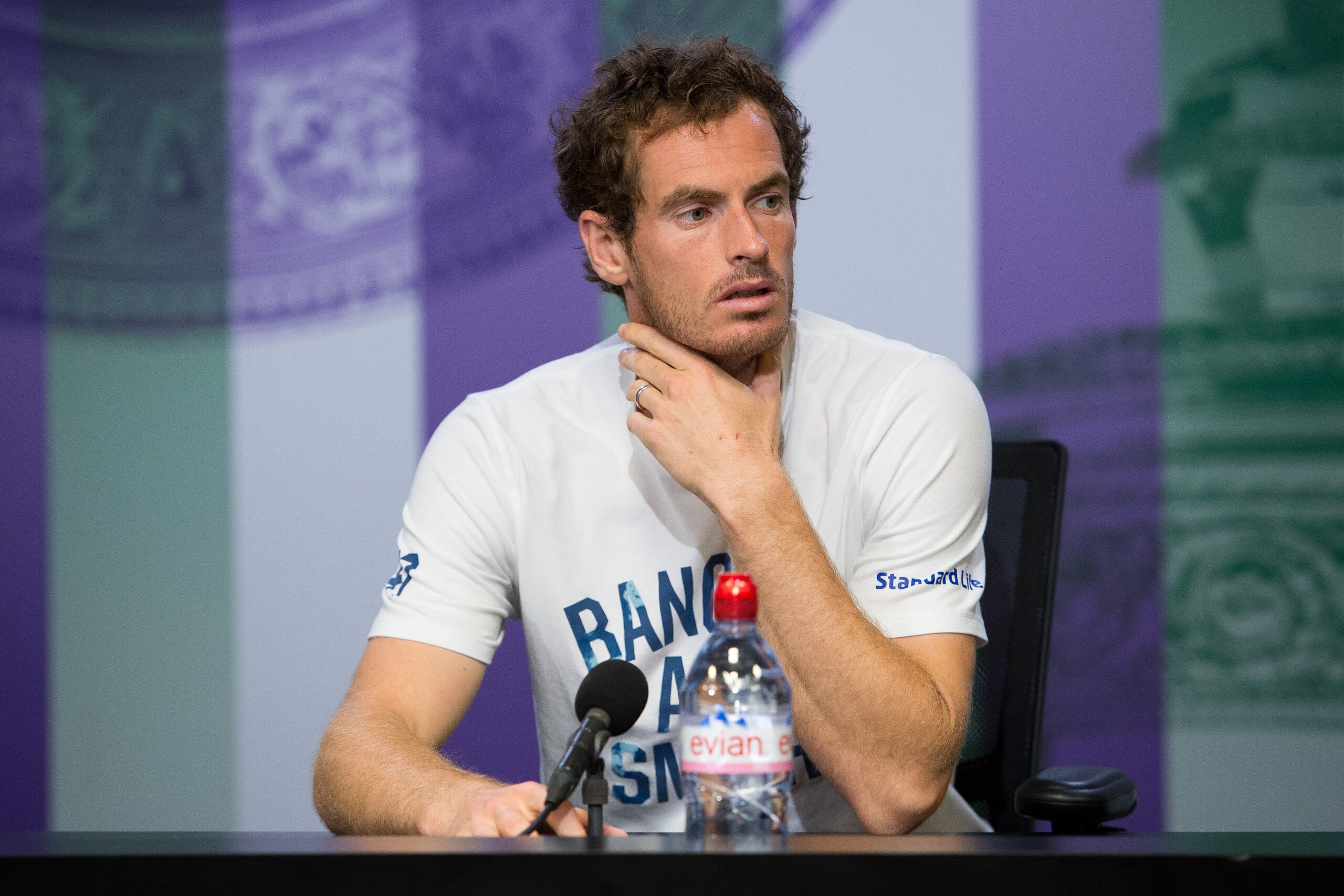 LONDON, ENGLAND - JULY 12:  Andy Murray of Great Britain talks during a press conference on day nine of the Wimbledon Lawn Tennis Championships at the All England Lawn Tennis and Croquet Club on July 12, 2017 in London, England.  (Photo by Joe Toth - AELT