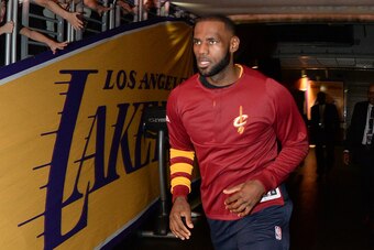 LOS ANGELES, CA - MARCH 19: LeBron James #23 of the Cleveland Cavaliers heads out to the court before the game against the Los Angeles Lakers on March 19, 2017 at STAPLES Center in Los Angeles, California. NOTE TO USER: User expressly acknowledges and agr