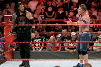 Reigns and Cena following their win on Raw.