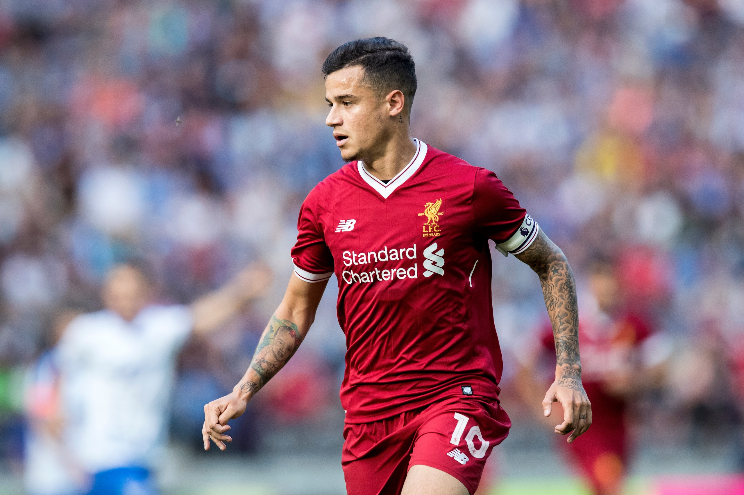 BERLIN, GERMANY - JULY 29:  Philippe Coutinho of Liverpool FC runs during the Preseason Friendly match between Hertha BSC and FC Liverpool at Olympiastadion on July 29, 2017 in Berlin, Germany.  (Photo by Boris Streubel/Getty Images)
