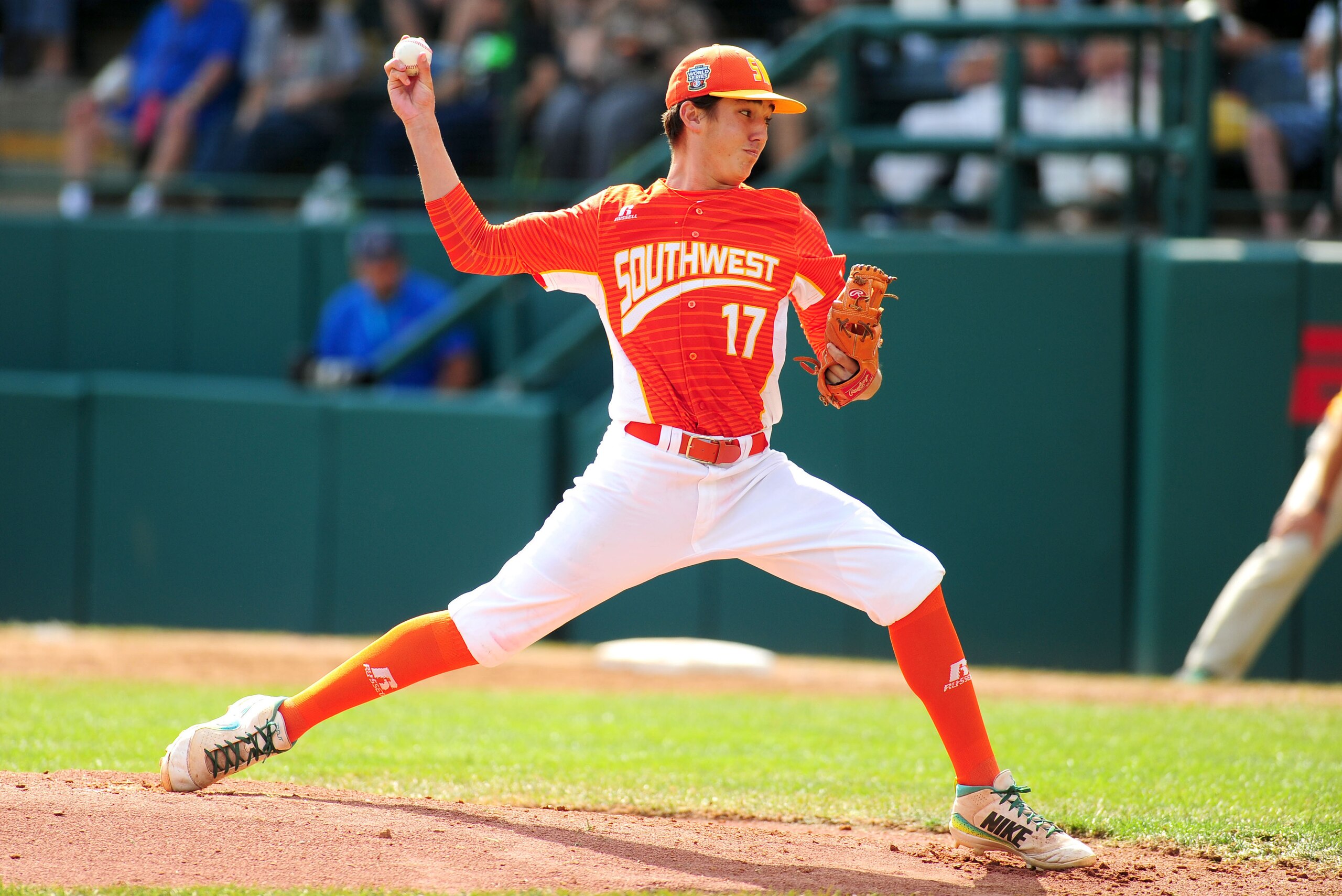 Aug 26, 2017; Williamsport, PA, USA; Southwest Region pitcher Collin Ross (17) throws a pitch in the first inning against the Southeast Region at Howard J. Lamade Stadium. Mandatory Credit: Evan Habeeb-USA TODAY Sports