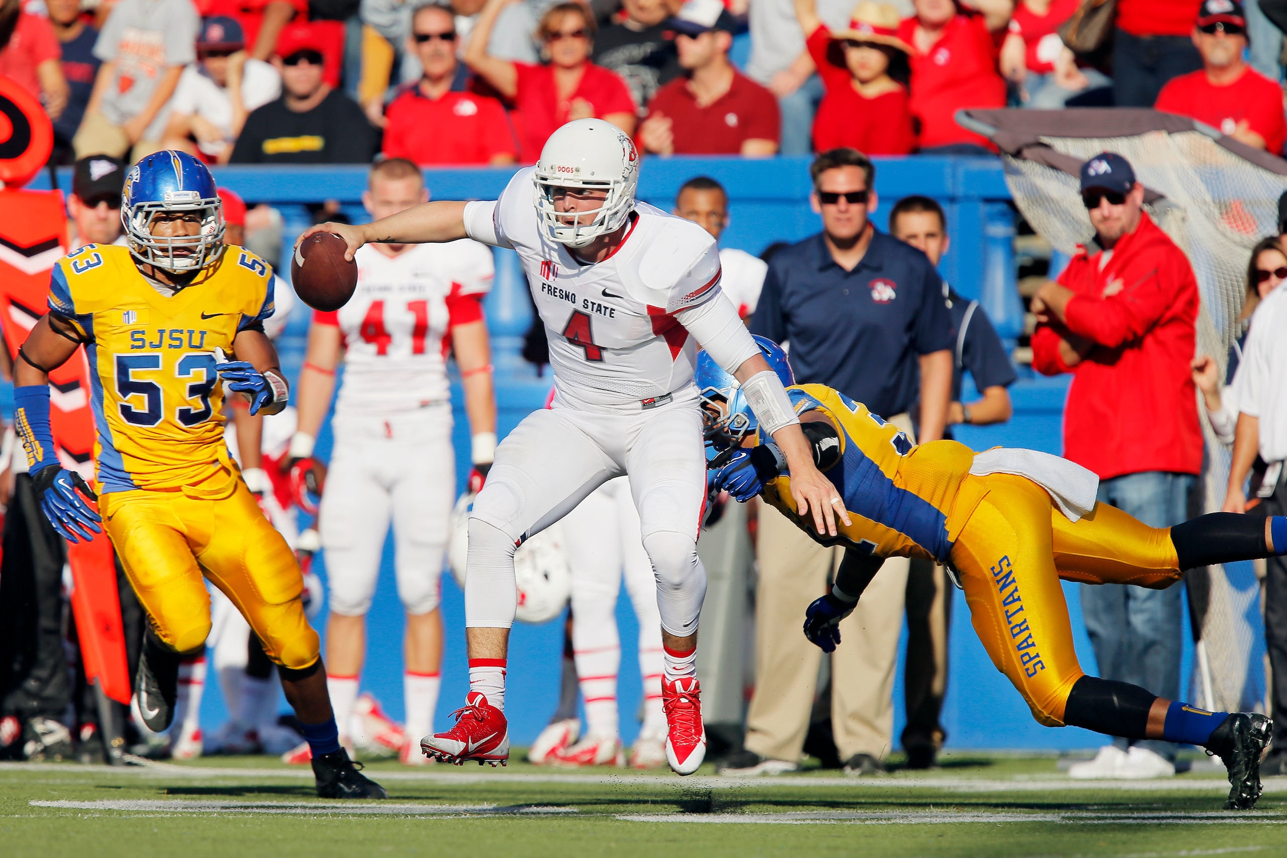 "He's got that thing in his mind that tells him nothing matters except for this moment right now. Pain? It doesn't matter," says then-Fresno State coach Tim DeRuyter. "He's got that thing in his mind that tells him nothing matters except for this moment right now. Pain? It doesn't matter," says then-Fresno State coach Tim DeRuyter.
