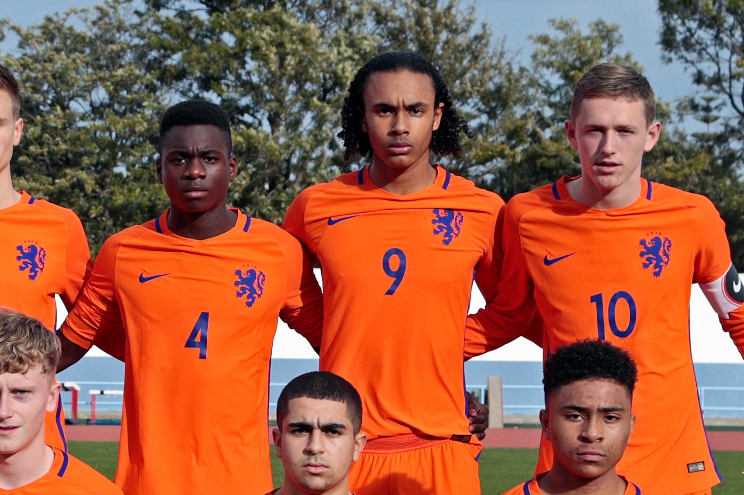 VILA REAL SANTO ANTONIO, PORTUGAL - FEBRUARY 09: initial tem of Netherlands U16 (Back L-R) Joey Koorevaar, Terrence Douglas, Lorenzo van Kleef, Cristopher Mamengi, Joshua Zirkzee, Wouter Burger (Front L-R) Shurandy Sambo, Manuel Pherai, Vincent Schippers,