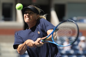 NEW YORK, NY - AUGUST 27:  Maria Sharapova of Russia in action during a practice session prior to the US Open Tennis Championships at USTA Billie Jean King National Tennis Center on August 27, 2017 in New York City.  (Photo by Abbie Parr/Getty Images)