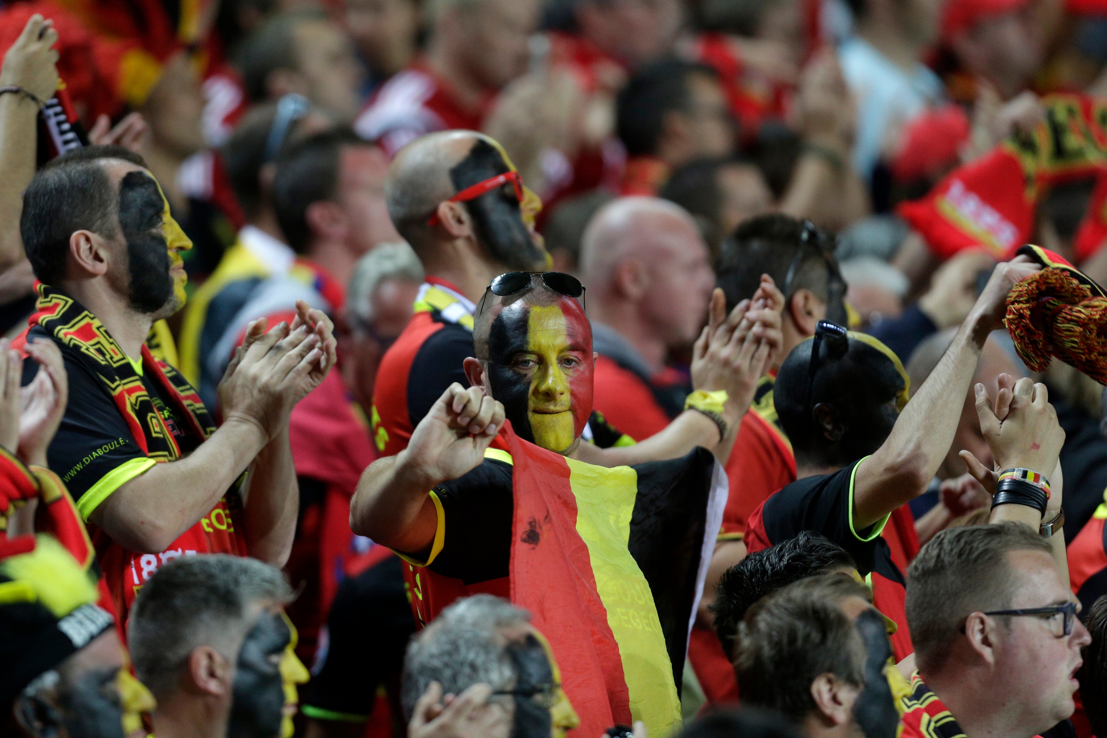 Belgium's fans applaud their team at the end of the WC 2018 football qualification match Gibraltar vs Belgium at the Faro Municipal Stadium in Faro on October 10, 2016. / AFP / JOSE MANUEL RIBEIRO (Photo credit should read JOSE MANUEL RIBEIRO/AFP/G Belgium's fans applaud their team at the end of the WC 2018 football qualification match Gibraltar vs Belgium at the Faro Municipal Stadium in Faro on October 10, 2016. / AFP / JOSE MANUEL RIBEIRO (Photo credit should read JOSE MANUEL RIBEIRO/AFP/G