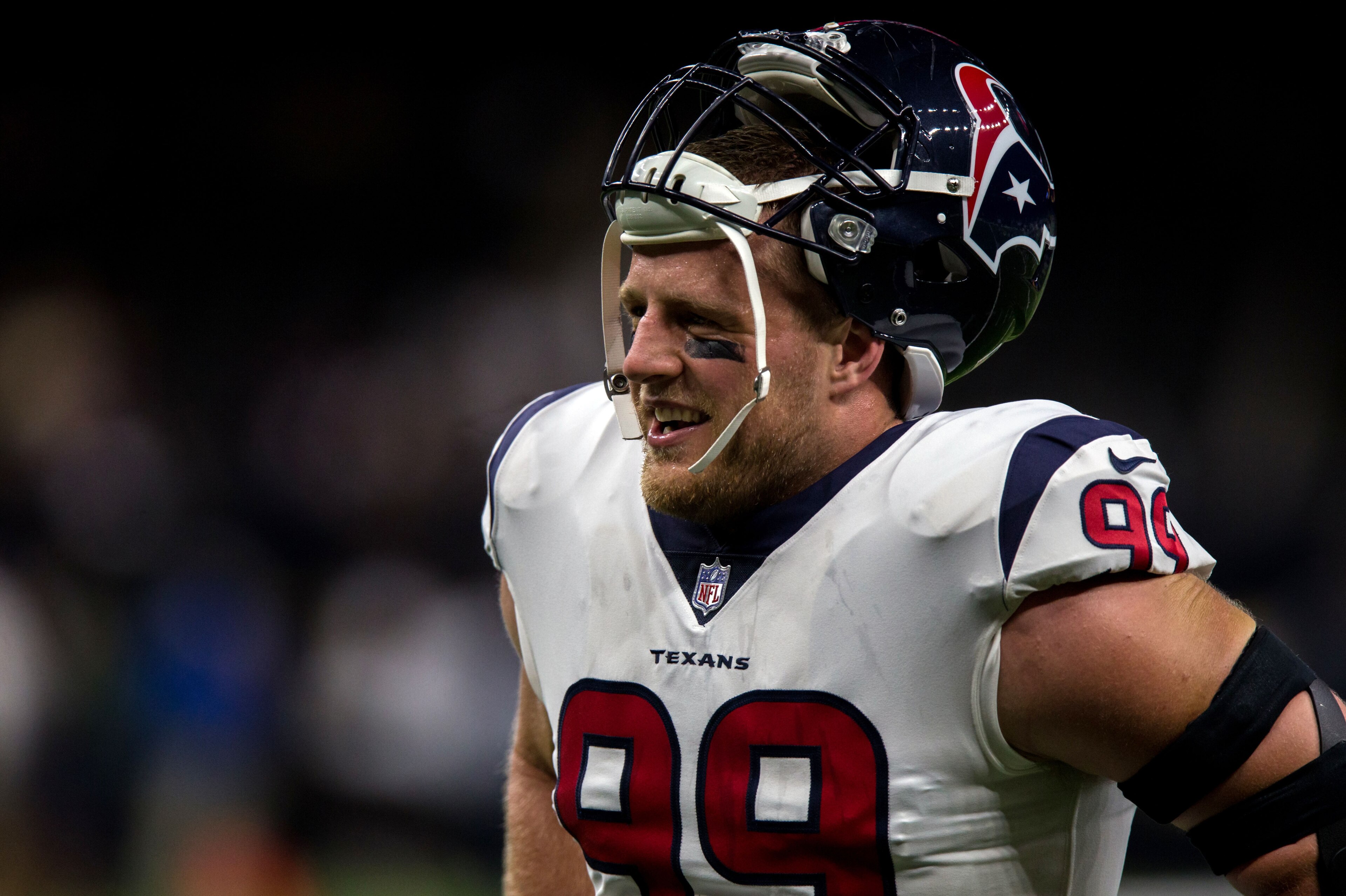 Aug 26, 2017; New Orleans, LA, USA; Houston Texans defensive end J.J. Watt (99) warms up before the game against New Orleans Saints at the Mercedes-Benz Superdome. Mandatory Credit: Stephen Lew-USA TODAY Sports Aug 26, 2017; New Orleans, LA, USA; Houston Texans defensive end J.J. Watt (99) warms up before the game against New Orleans Saints at the Mercedes-Benz Superdome. Mandatory Credit: Stephen Lew-USA TODAY Sports