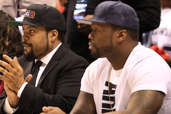 LAS VEGAS, NV - AUGUST 26:  (L-R) BIG3 founder and recording artist Ice Cube and Curtis '50 Cent' Jackson attend the BIG3 three on three basketball league championship game on August 26, 2017 in Las Vegas, Nevada.  (Photo by Sean M. Haffey/BIG3/Getty Imag