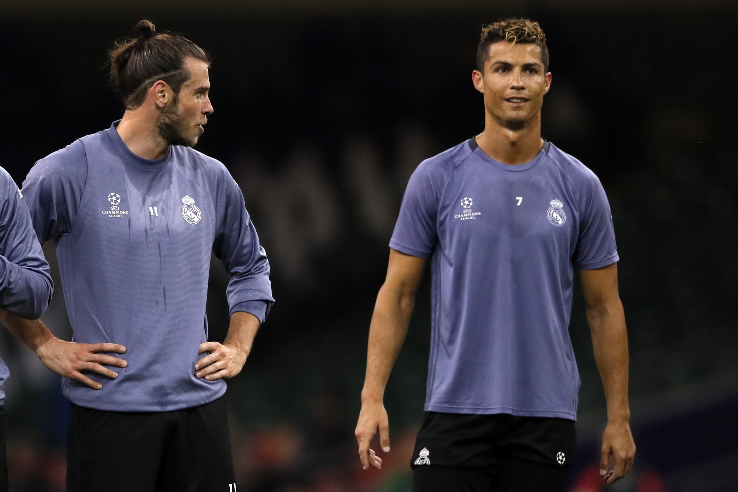 CARDIFF, WALES - JUNE 02: Gareth Bale and Cristiano Ronaldo of Real Madrid during a Real Madrid training session prior to the UEFA Champions League Final at National Stadium of Wales on June 2, 2017 in Cardiff, Wales. (Photo by Matthew Ashton - AMA/Getty 