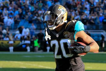 JACKSONVILLE, FL - DECEMBER 24: Jalen Ramsey #20 celebrates after running an interception back for a touchdown during the fourth quarter of the game against the Tennessee Titans at EverBank Field on December 24, 2016 in Jacksonville, Florida. (Photo by Ro