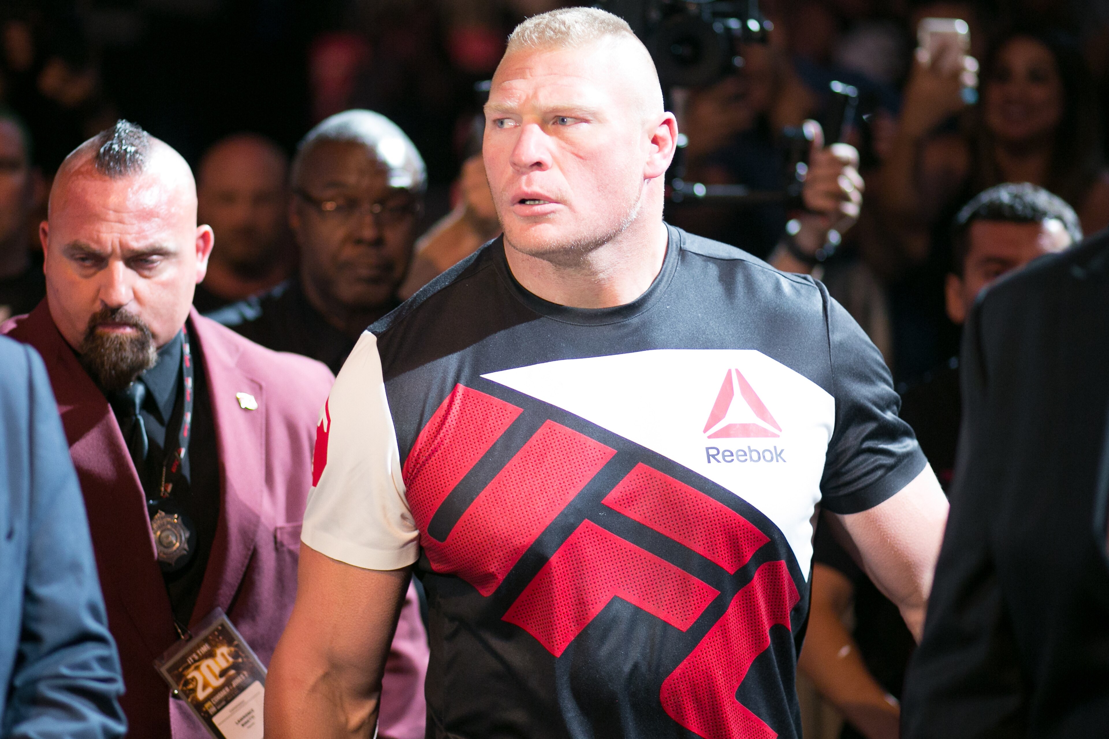 LAS VEGAS, NV - JULY 9: Brock Lesnar walks to the Octagon for his fight against Daniel Cornier during the UFC 200 event at T-Mobile Arena on July 9, 2016 in Las Vegas, Nevada. (Photo by Rey Del Rio/Getty Images)