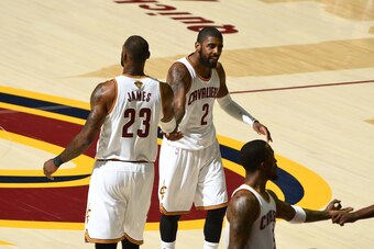 CLEVELAND, OH - JUNE 09:  Kyrie Irving #2 of the Cleveland Cavaliers high fives LeBron James #23 of the Cleveland Cavaliers during the game against the Golden State Warriors in Game Four of the 2017 NBA Finals on June 9, 2017 at Quicken Loans Arena in Cle