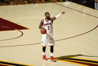 CLEVELAND, OH - JUNE 09:  Kyrie Irving #2 of the Cleveland Cavaliers calls out a play against the Golden State Warriors in Game Four of the 2017 NBA Finals on June 9, 2017 at Quicken Loans Arena in Cleveland, Ohio. NOTE TO USER: User expressly acknowledge