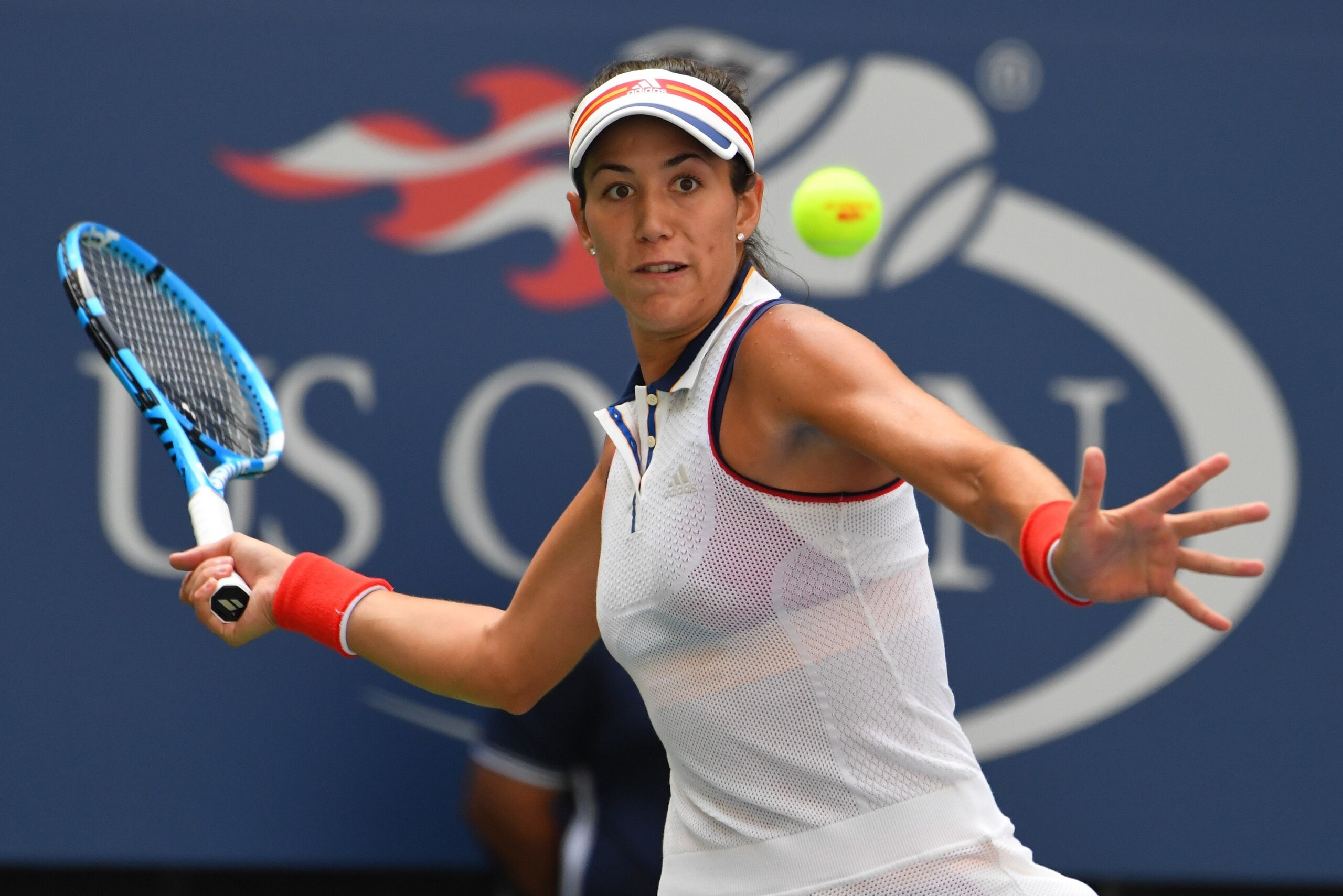 Garbine Muguruza of Spain against Varvara Lepchenko of the US match during their US Open 2017 Women's Singles match at the USTA Billie Jean King National Tennis Center on August 28,2017 in New York. / AFP PHOTO / TIMOTHY A. CLARY (Photo credit sho Garbine Muguruza of Spain against Varvara Lepchenko of the US match during their US Open 2017 Women's Singles match at the USTA Billie Jean King National Tennis Center on August 28,2017 in New York. / AFP PHOTO / TIMOTHY A. CLARY (Photo credit sho