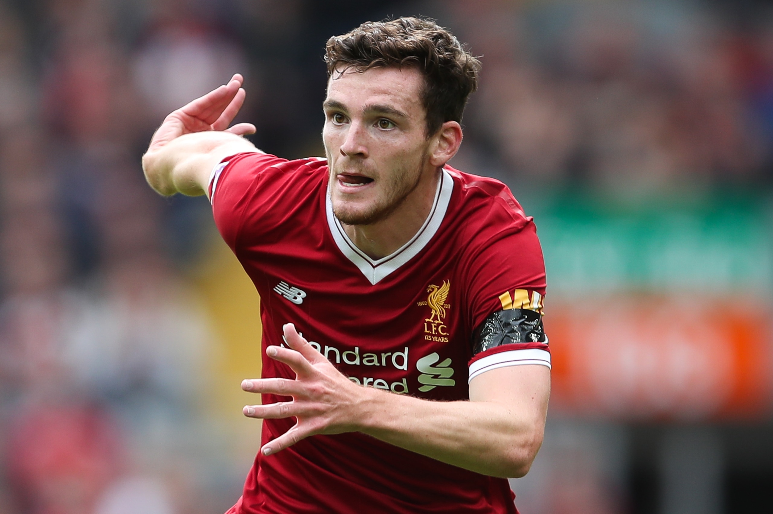 LIVERPOOL, ENGLAND - AUGUST 19: Andrew Robertson of Liverpool during the Premier League match between Liverpool and Crystal Palace at Anfield on August 19, 2017 in Liverpool, England. (Photo by Robbie Jay Barratt - AMA/Getty Images) LIVERPOOL, ENGLAND - AUGUST 19: Andrew Robertson of Liverpool during the Premier League match between Liverpool and Crystal Palace at Anfield on August 19, 2017 in Liverpool, England. (Photo by Robbie Jay Barratt - AMA/Getty Images)